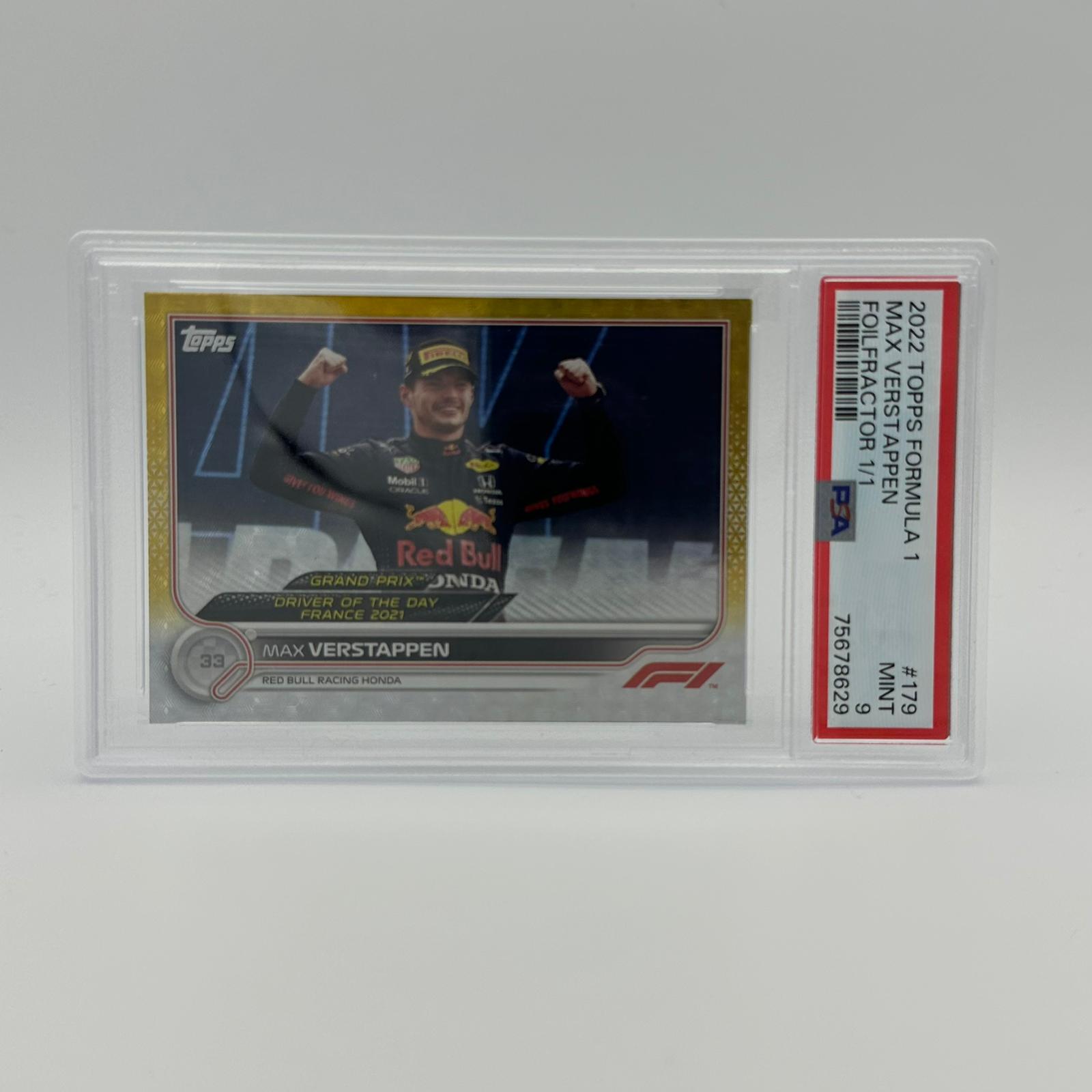 PSA 9 Graded 1/1 Max Verstappen Driver of The Day #179 Foilfractor Trading Card - Rare Collectible for F1 Fans, Sports Memorabilia Enthusiasts (Perfect for Display, Investment & Racing Memorabilia Collections)