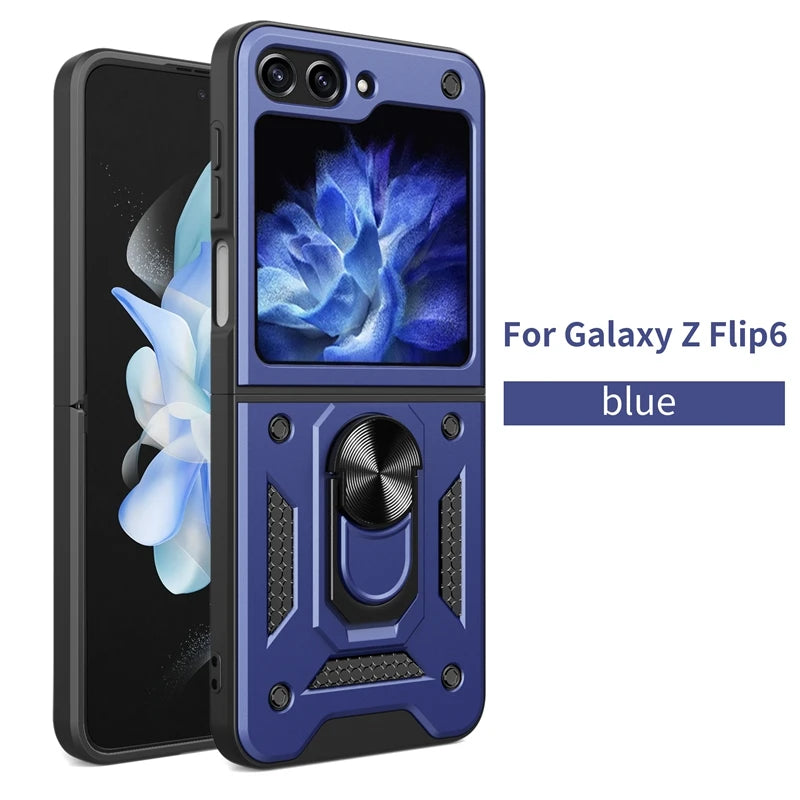 Samsung Galaxy Z Flip 6 Magnetic Car Mount Case with Ring Holder - Protective Armor Cover for Secure Phone Mounting While Driving
