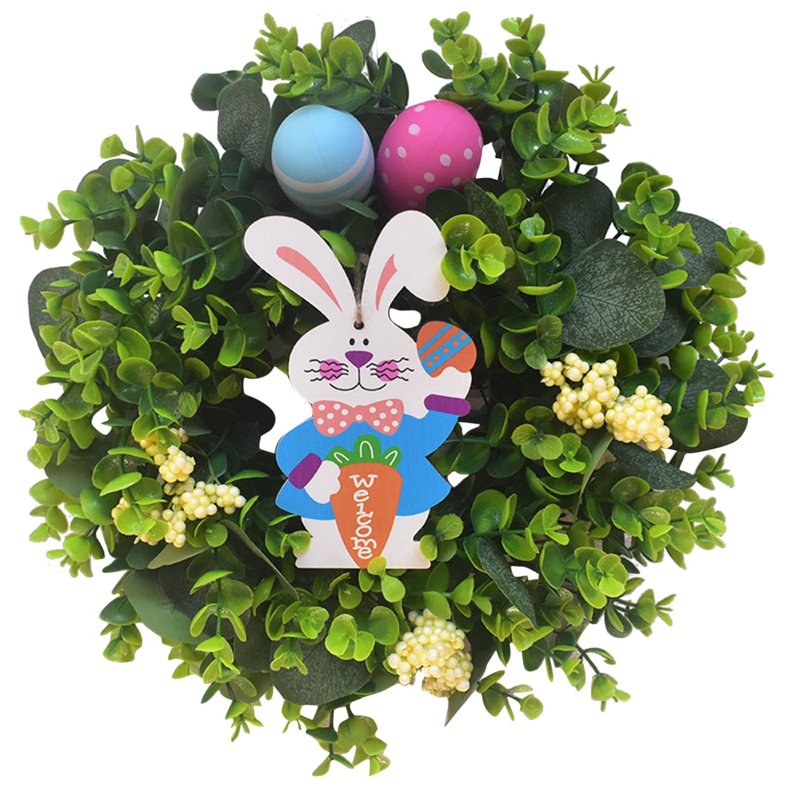 Easter Wreath Decorations - Artificial Floral Garland with Rabbit & Eggs Hanging Pendant for Front Door, Bedroom Wall, Window - Spring Home Decor for Holiday Party, Indoor Outdoor Seasonal Display