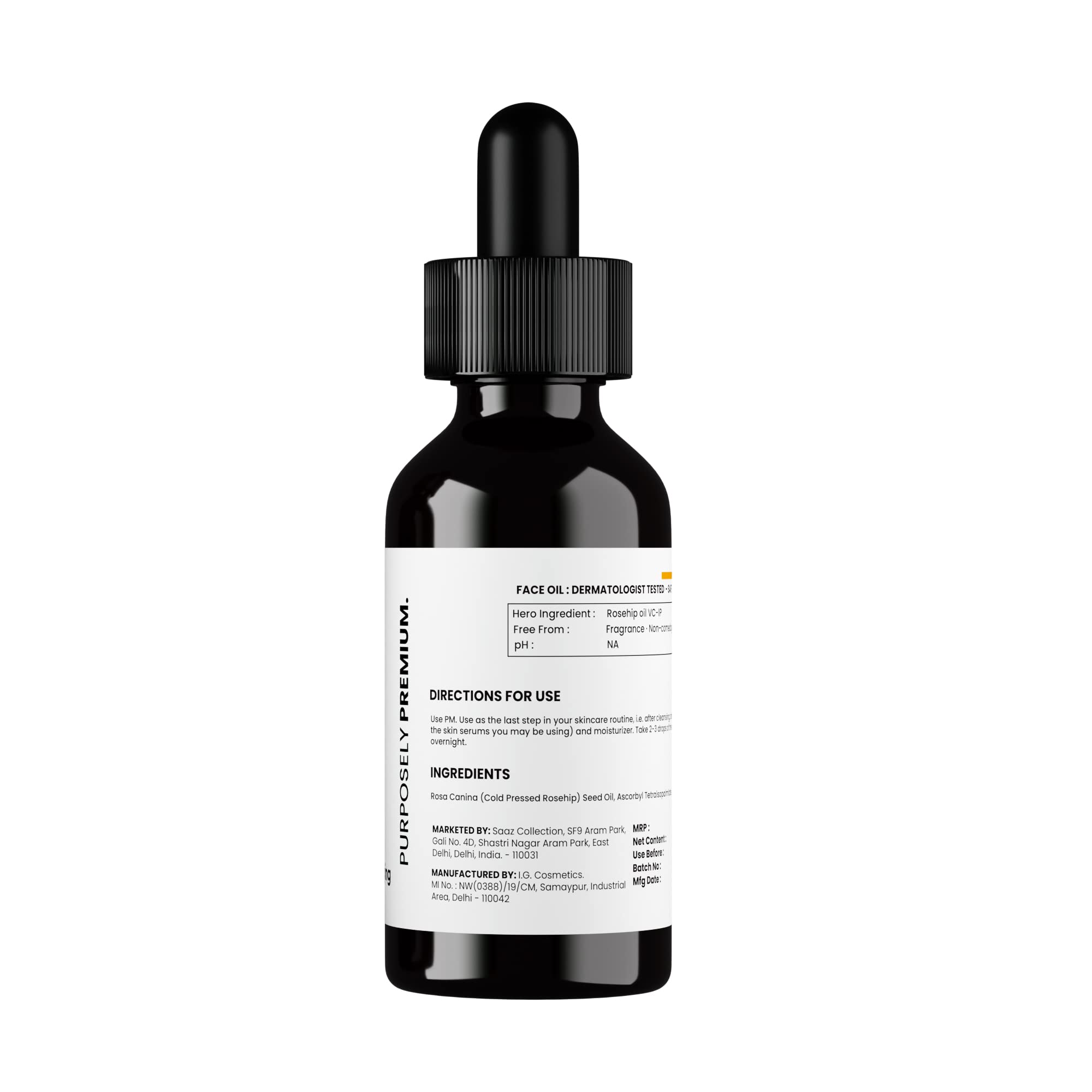 Vandyke 0.3% Pure Rosehip Oil for Face - Vitamin C Skin Brightening Serum (30ml) | Anti-Aging & Dark Spot Treatment | Day & Night Moisturizer for Glowing Skin