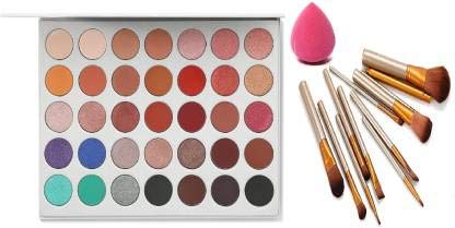 INENCE 35-Color Eyeshadow Palette & 12-Piece Makeup Brush Set with Beauty Blender - Professional Cosmetic Powder Makeup Kit for Party, Wedding, and Daily Use