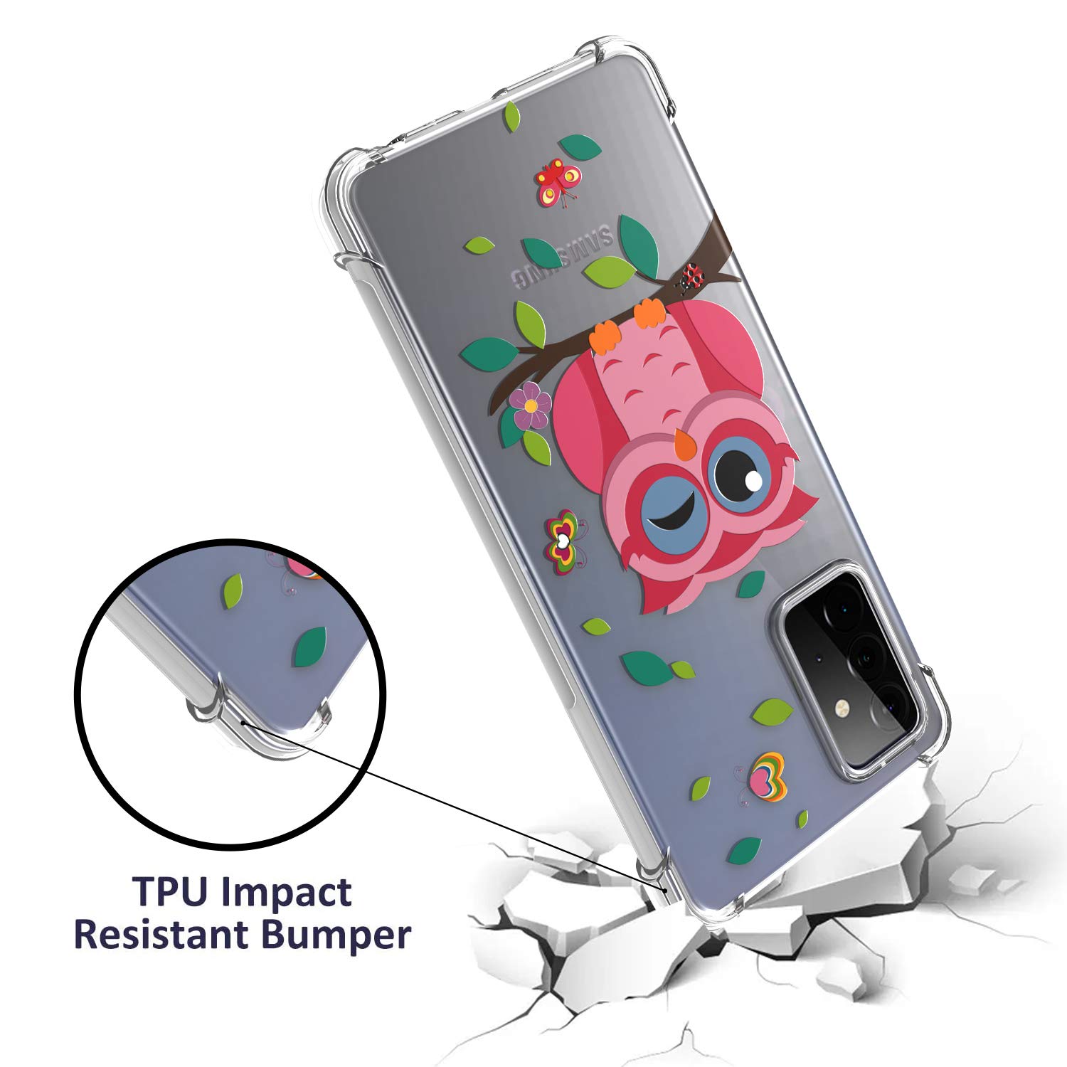 Slim Flexible TPU Clear Phone Case for Samsung Galaxy A72 - Owl Design | Protective Cover for Everyday Use, Work & Travel