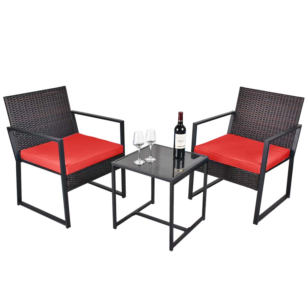 USSerenaY 3-Piece Outdoor Patio Bistro Set - Wicker Rattan Conversation Furniture with Coffee Table for Yard, Balcony, Deck - Perfect for Garden Parties, Backyard Relaxation & Outdoor Entertaining