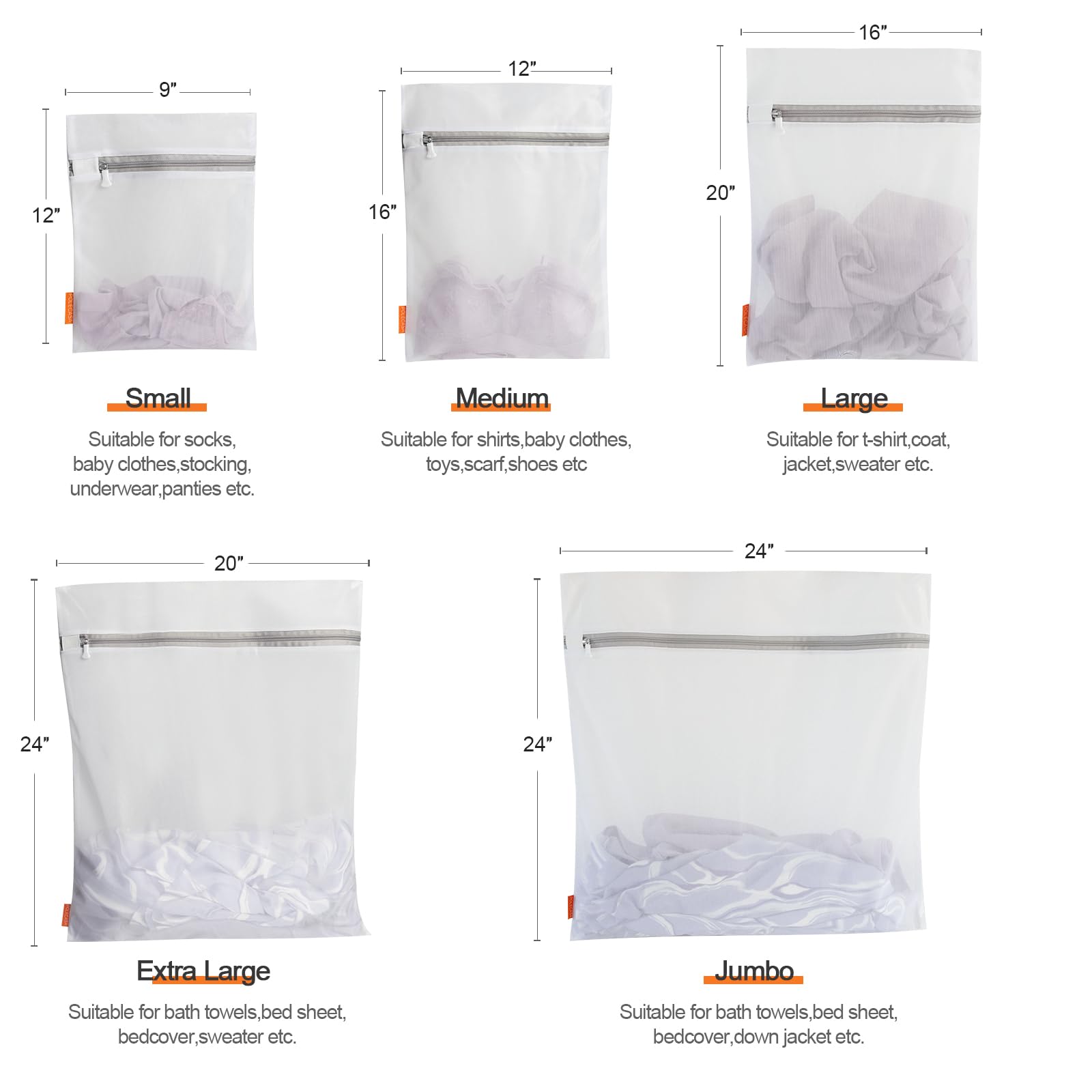Polecasa Premium Fine Mesh Laundry Bags with Sturdy Zipper - 3 Pack Medium Durable Wash Bags for Delicates (12x16 Inches) - Protect Bras, Lingerie & Sweaters in Washing Machine - Perfect for Travel, Gym & Baby Clothes Care