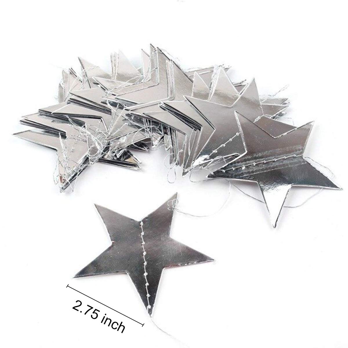 Silver Star Garland Banner Decorations - 156 Feet Sparkling Paper Hanging Decor, Glitter Star Bunting for Wedding, Birthday, Holiday & Christmas Party | Perfect for Ceiling, Wall, Backdrop & Event Decorations