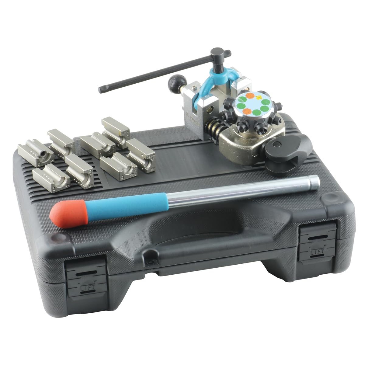 K Tool International 70081 45 Degree Automotive Brake Line Flaring Tool Set - Professional Single, Double & Bubble Flares for DIY & Mechanics - Vise-Mounted with T-Handle Clamp & Turret-Style Design - Perfect for Garage, Auto Repair Shop & Home Car Maintenance