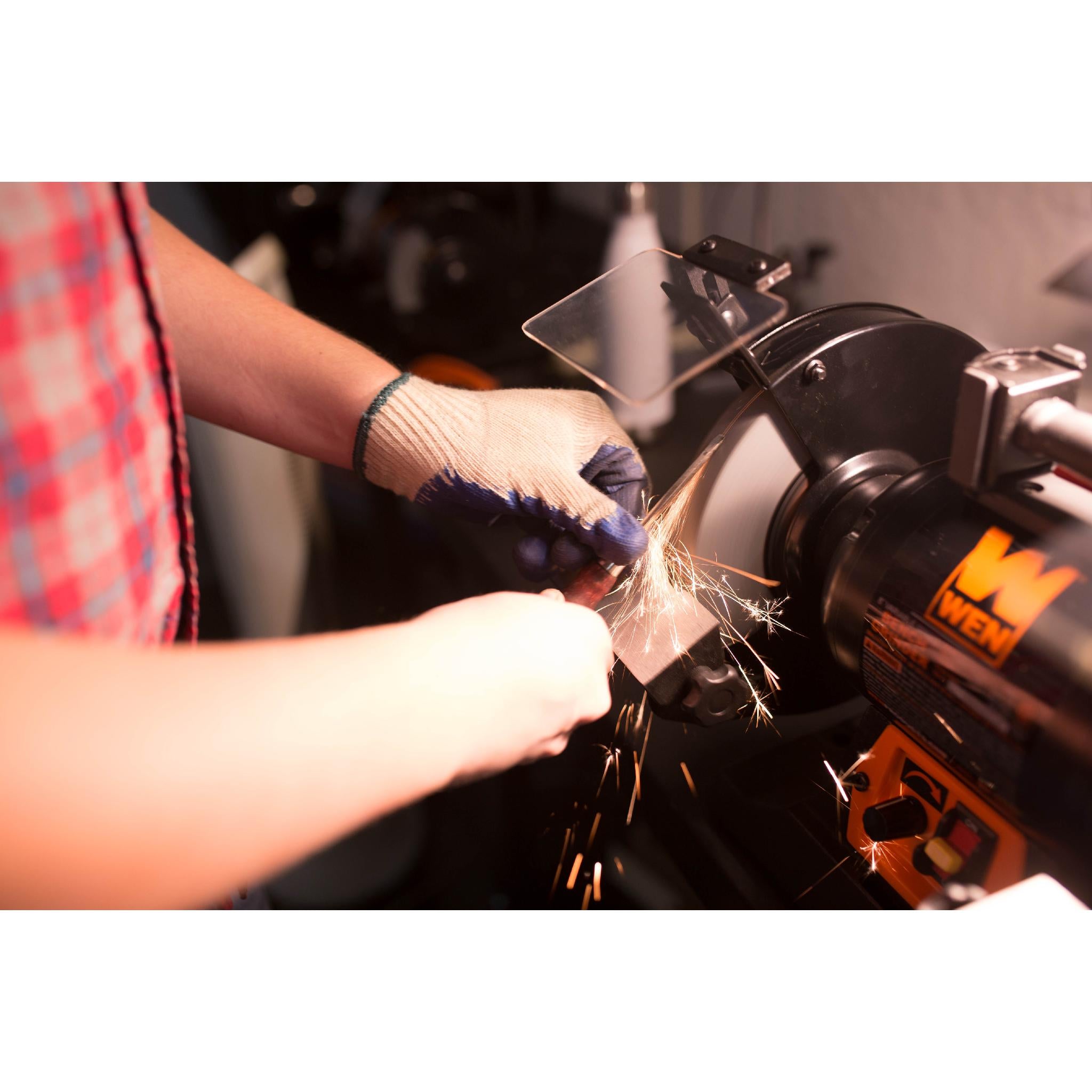 WEN BG4280 5 Amp 8 Inch Variable Speed Bench Grinder with Flexible Work Light - Perfect for Metalworking, Woodworking & DIY Projects in Home Workshops