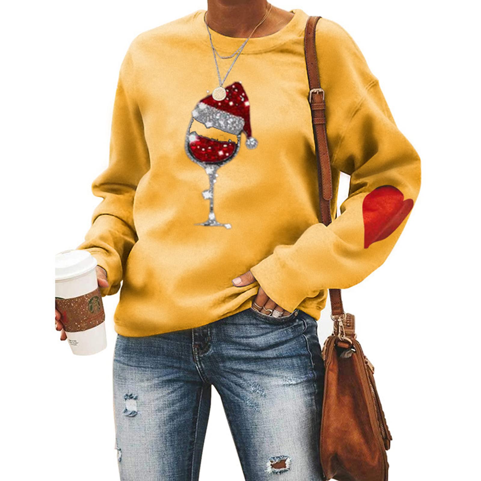 FMCHICO Women's Christmas Sweater - Drop Shoulder Long Sleeve Pullover with Tree Design | Lightweight Holiday Shirt for Xmas Parties, Family Gatherings & Winter Outfits