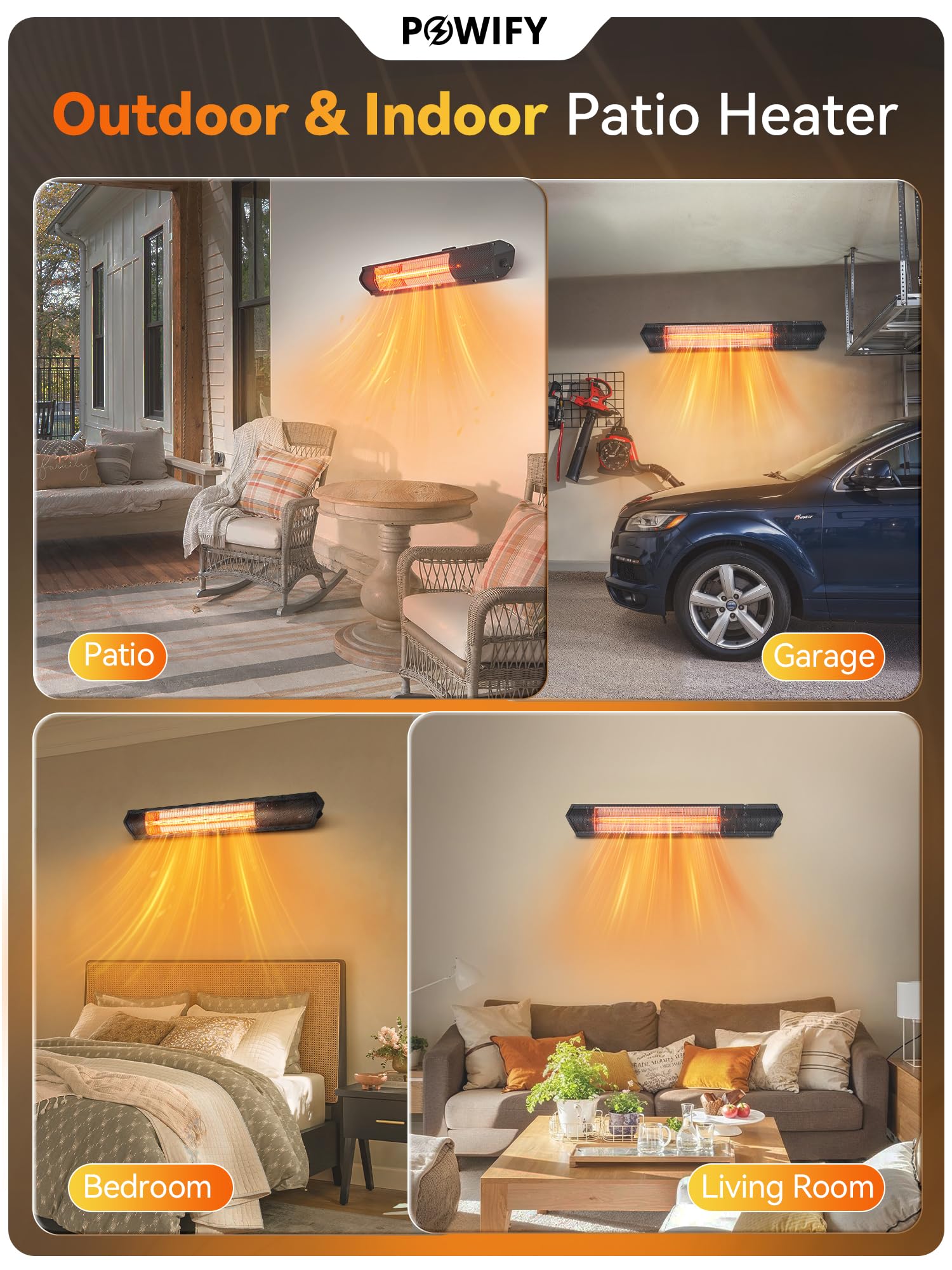 1500W Electric Infrared Outdoor Heater with App Control - 10 Speed Settings & 12H Timer for Patio, Greenhouse, Garage - Perfect for Winter Evenings, Backyard Gatherings, and Outdoor Dining