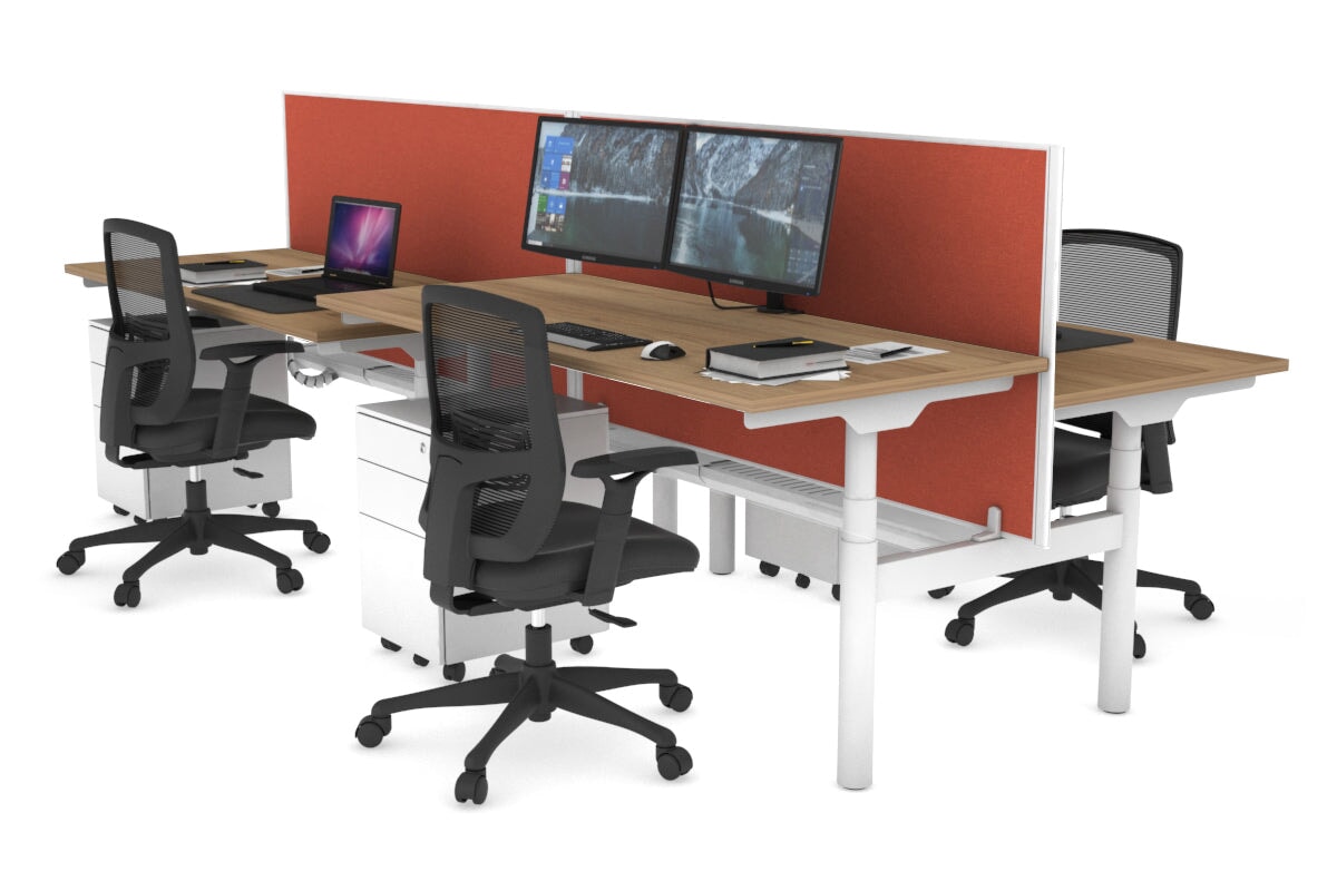 Flexi Premium Height Adjustable 4-Person H Bench Workstation - White Frame [1600L x 700W] - Ideal for Office, Coworking Spaces & Home Offices