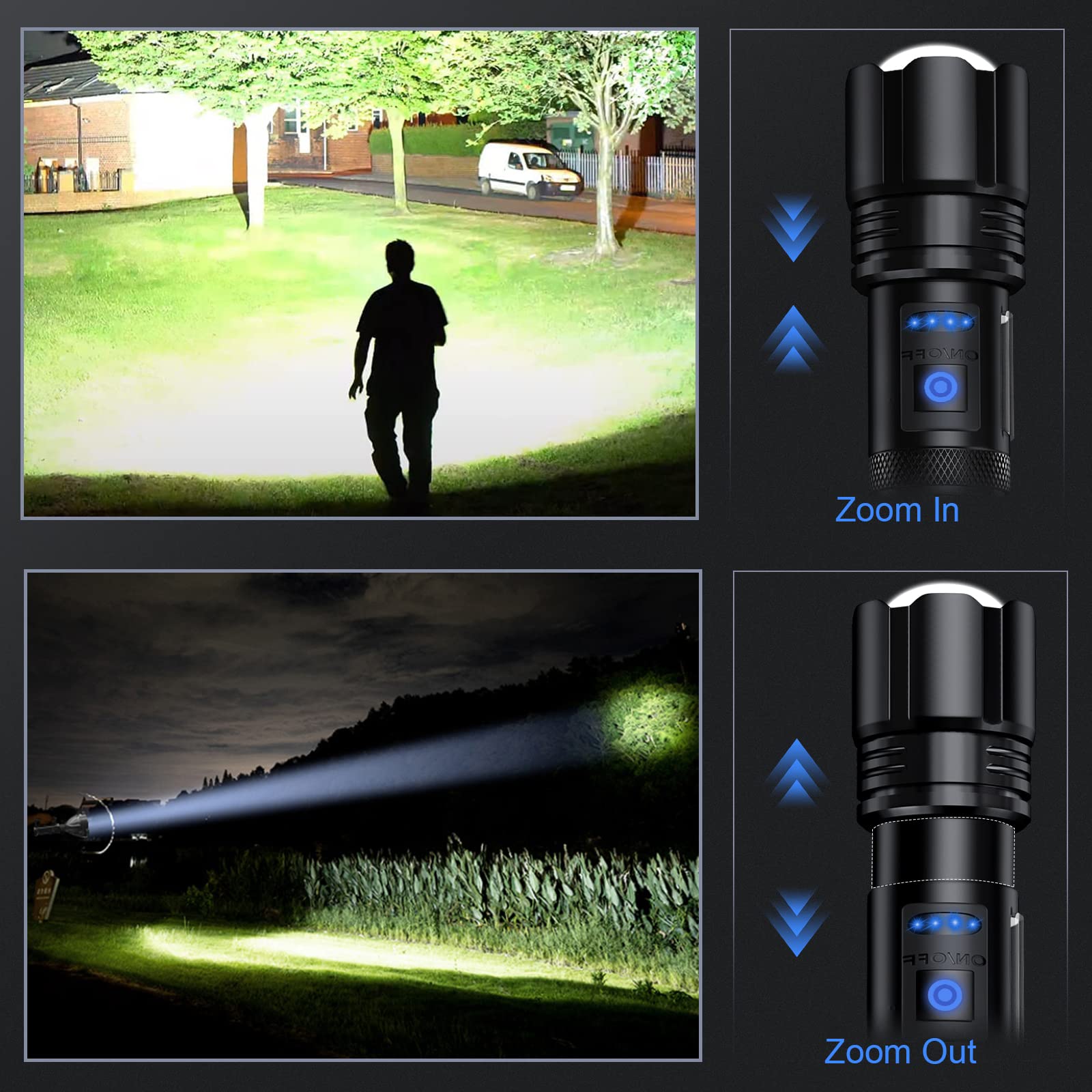 Rechargeable LED Flashlight 990000 Lumens - Ultra Bright Flashlight with 7 Modes, IPX7 Waterproof, Long Lasting Battery - Perfect for Camping, Hiking, Emergency, Power Outages & Home Use (2 Pack)