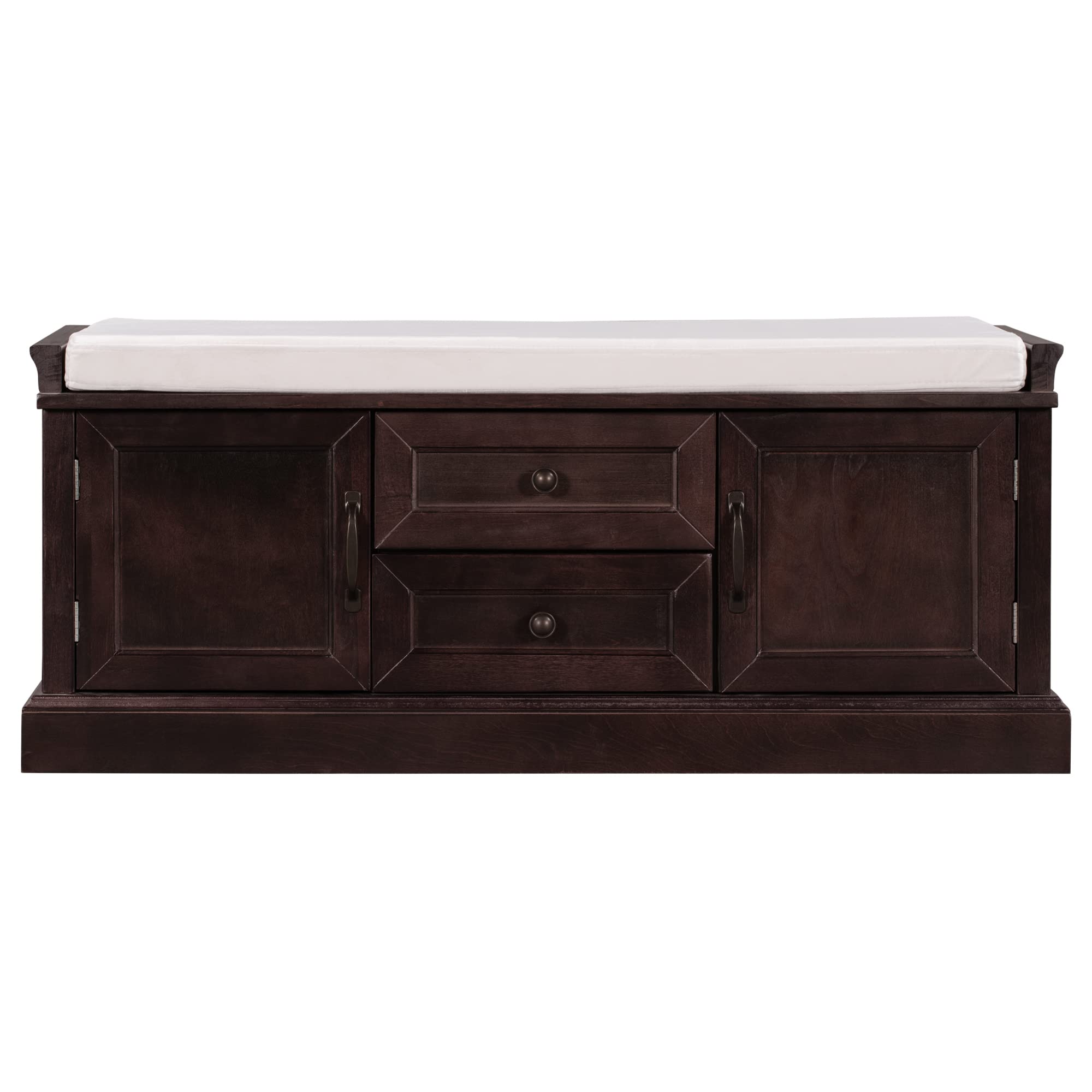 Merax 2-Drawer 2-Cabinet Storage Bench with Removable Cushion - Espresso Shoe Bench for Entryway, Living Room & Bedroom - Perfect for Organizing Shoes, Blankets & Home Decor