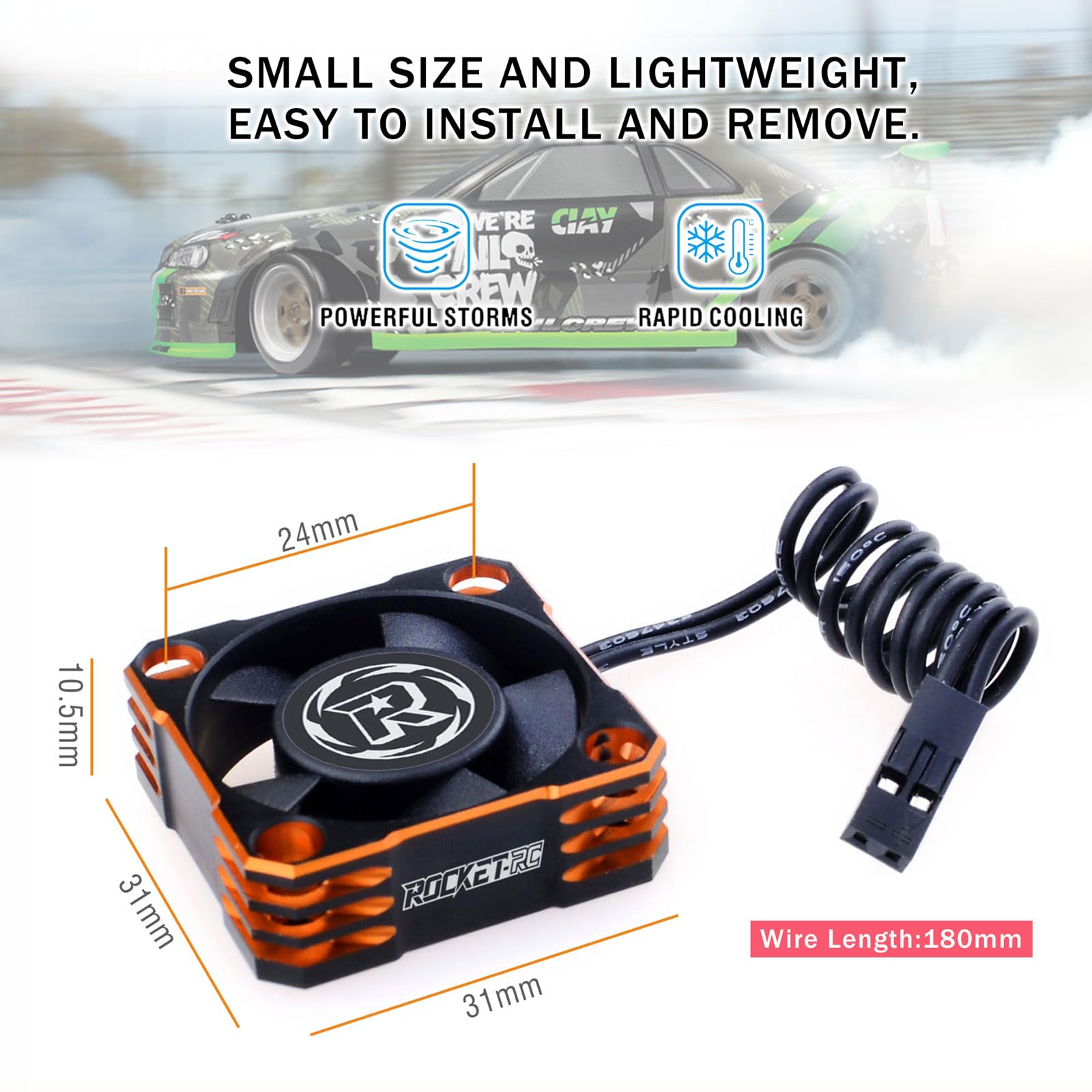 High-Speed 30x30mm 28000RPM RC Motor Cooling Fan - ESC Heatsink Fan for 1/8 1/10 1/12 Scale RC Cars & Brushless Motors (Orange) - Perfect for Racing, Drifting & Off-Road RC Vehicle Cooling