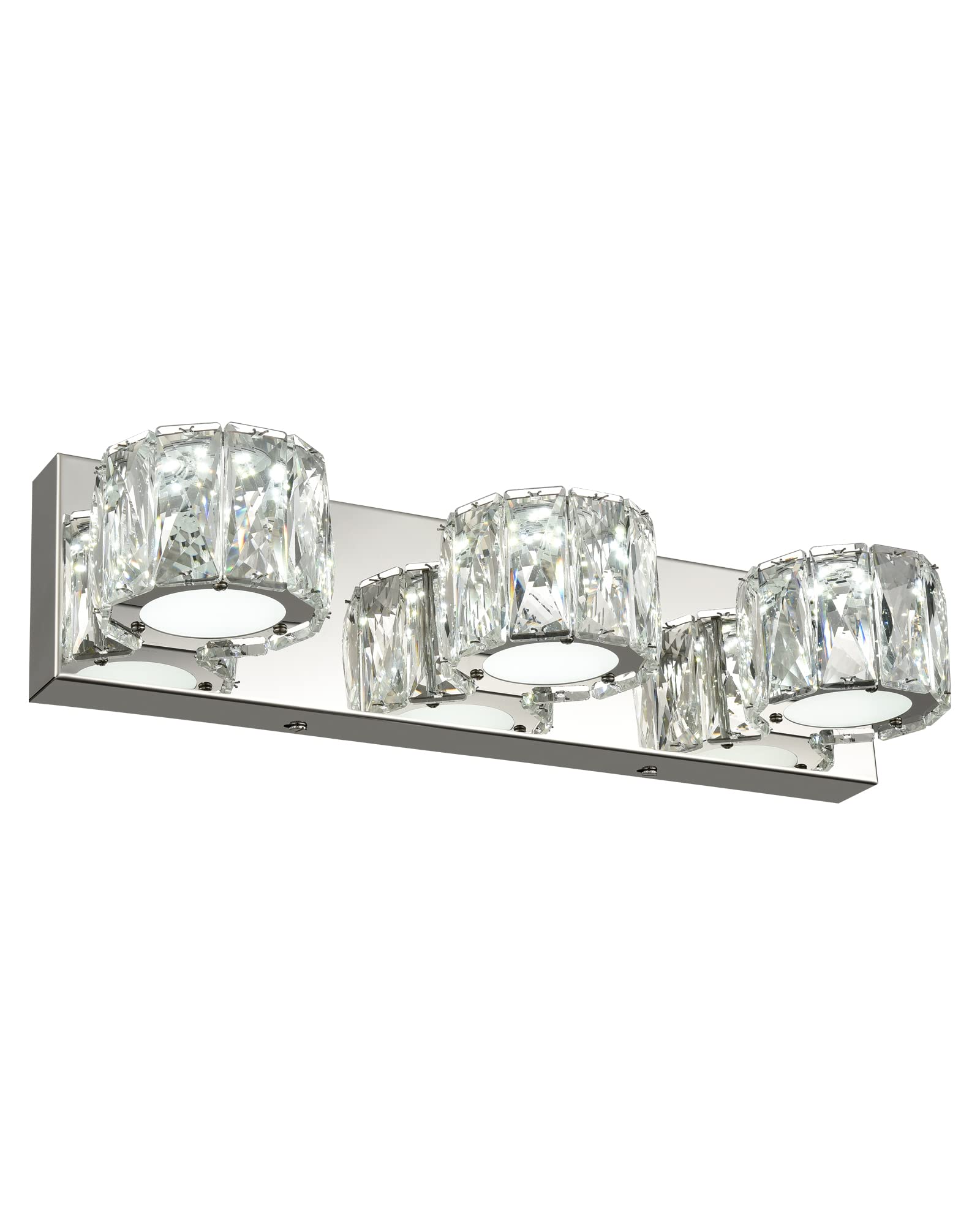 Cargifak LED Crystal Bathroom Vanity Light Fixtures - 3-Light Polished Chrome Finish, 6000K Cool White Lighting for Modern Bathrooms (Model 4819-3W-LED) | Perfect for Bathroom Makeovers, Spa-Like Ambiance & Vanity Mirror Illumination