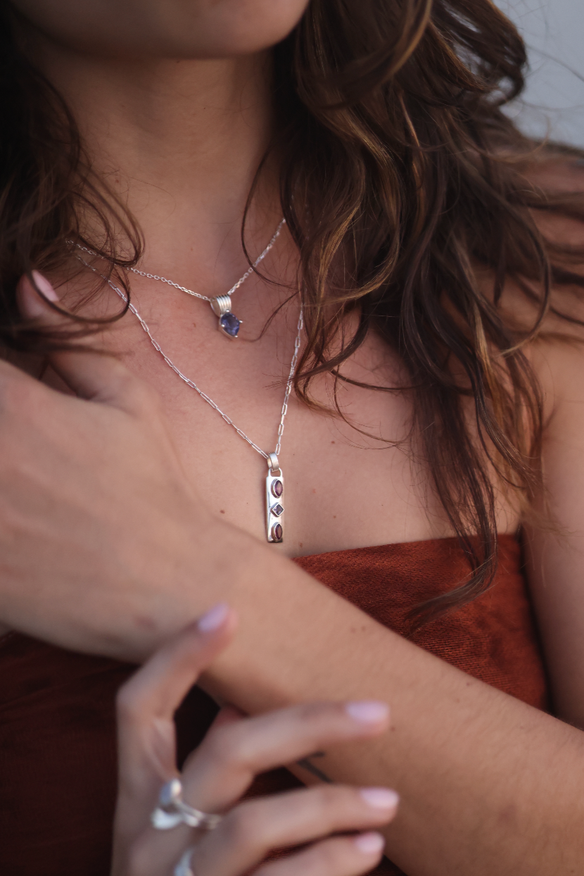 Iolite & Rhodolite Sterling Silver Necklace for Women - Elegant Gemstone Jewelry for Parties, Weddings & Everyday Wear