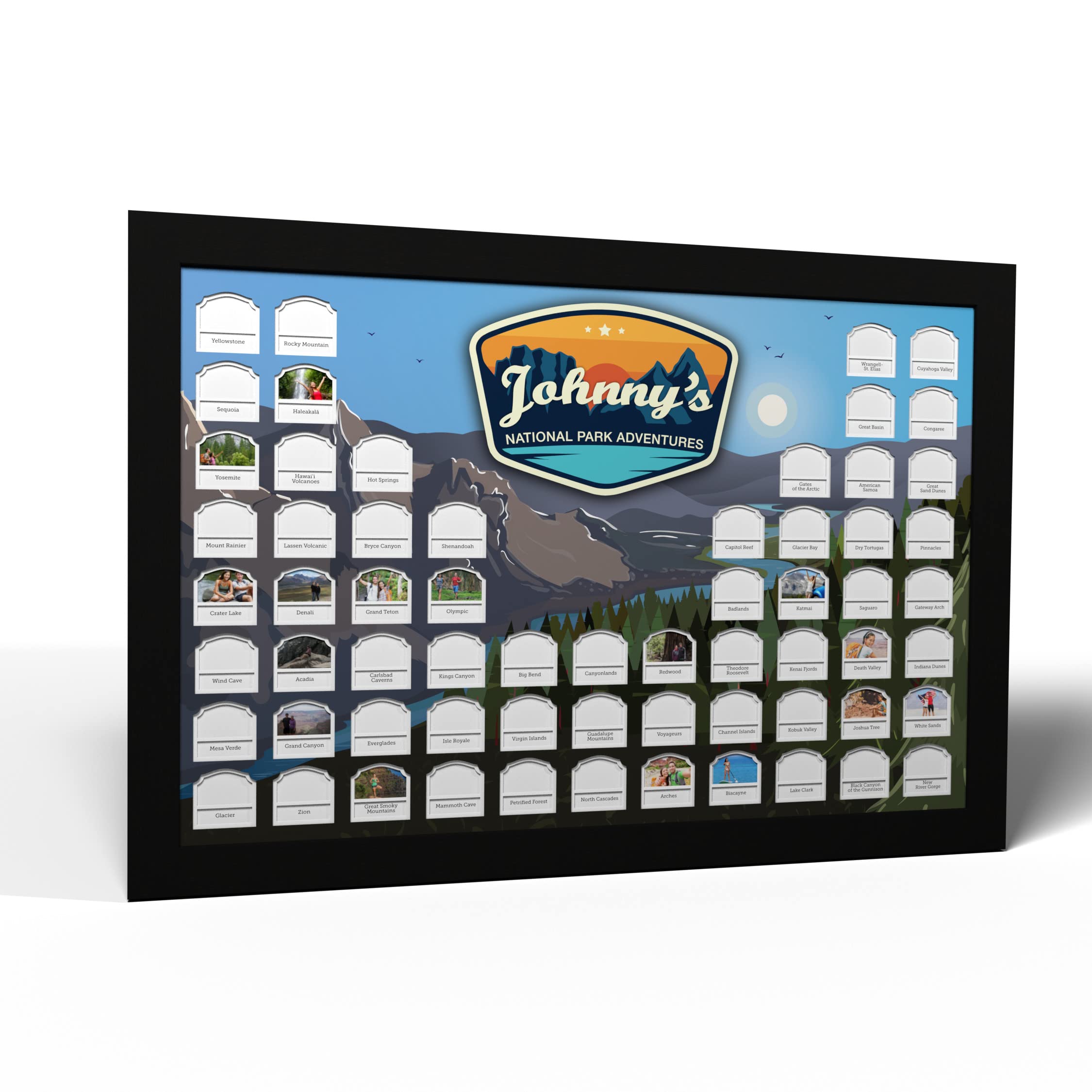 Personalized USA National Parks Photo Map - Custom Travel Gift with Optional Black Frame - Made in USA - Perfect for Home Decor, Office Wall Art & National Park Enthusiasts