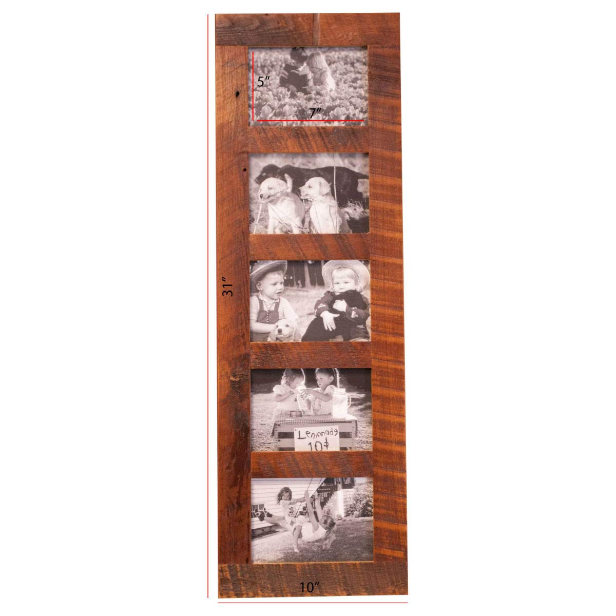 Rustic Reclaimed Barnwood Multi-Opening Photo Frame - 5x7 Floating Wall Collage Frame for Family Pictures - Perfect for Living Room, Bedroom & Farmhouse Decor