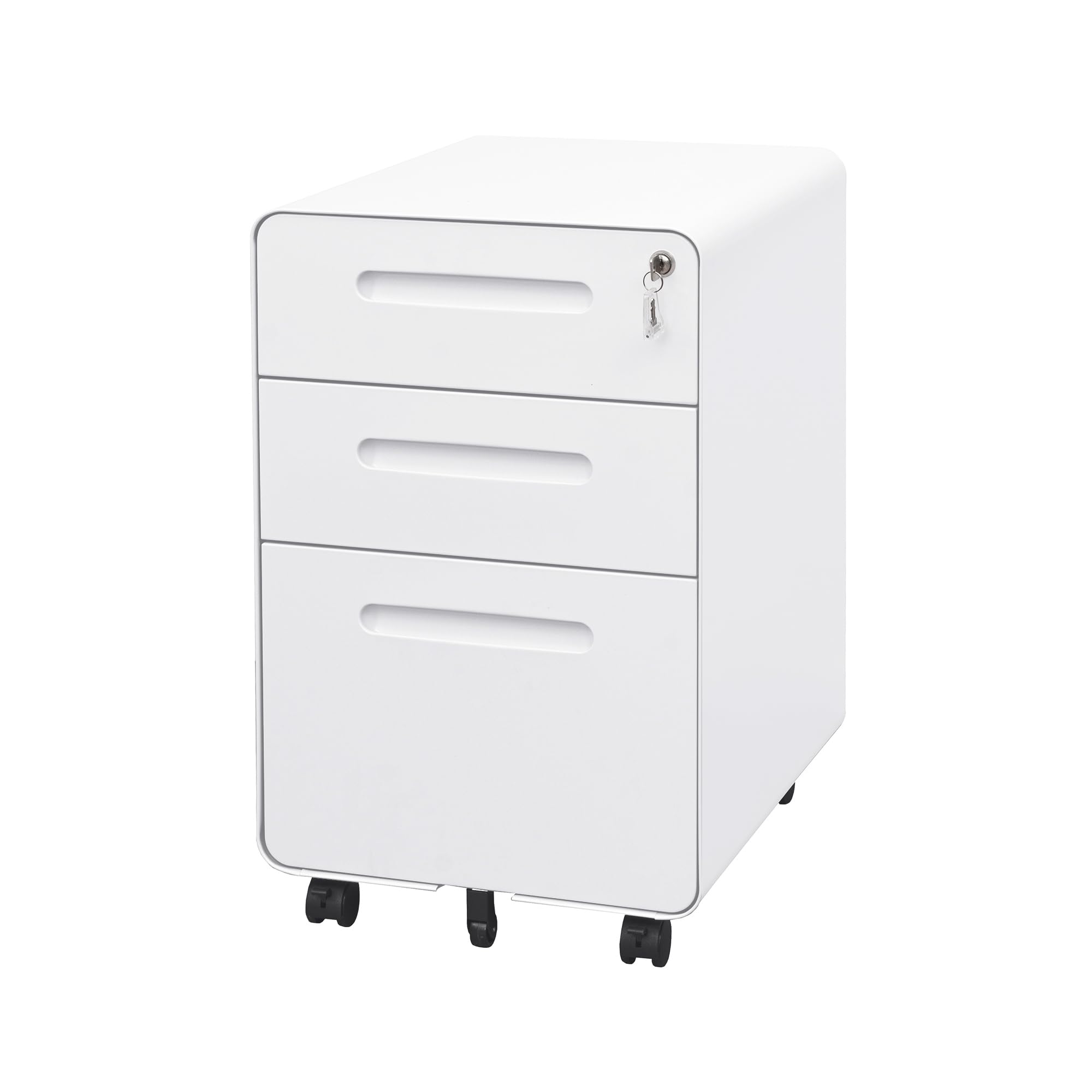 3-Drawer Mobile File Cabinet with Lock - Under Desk Metal Filing Cabinet for Home & Office - Fits Legal, Letter & A4 Files - Fully Assembled (Except Wheels) - White - Perfect for Small Spaces & Organization