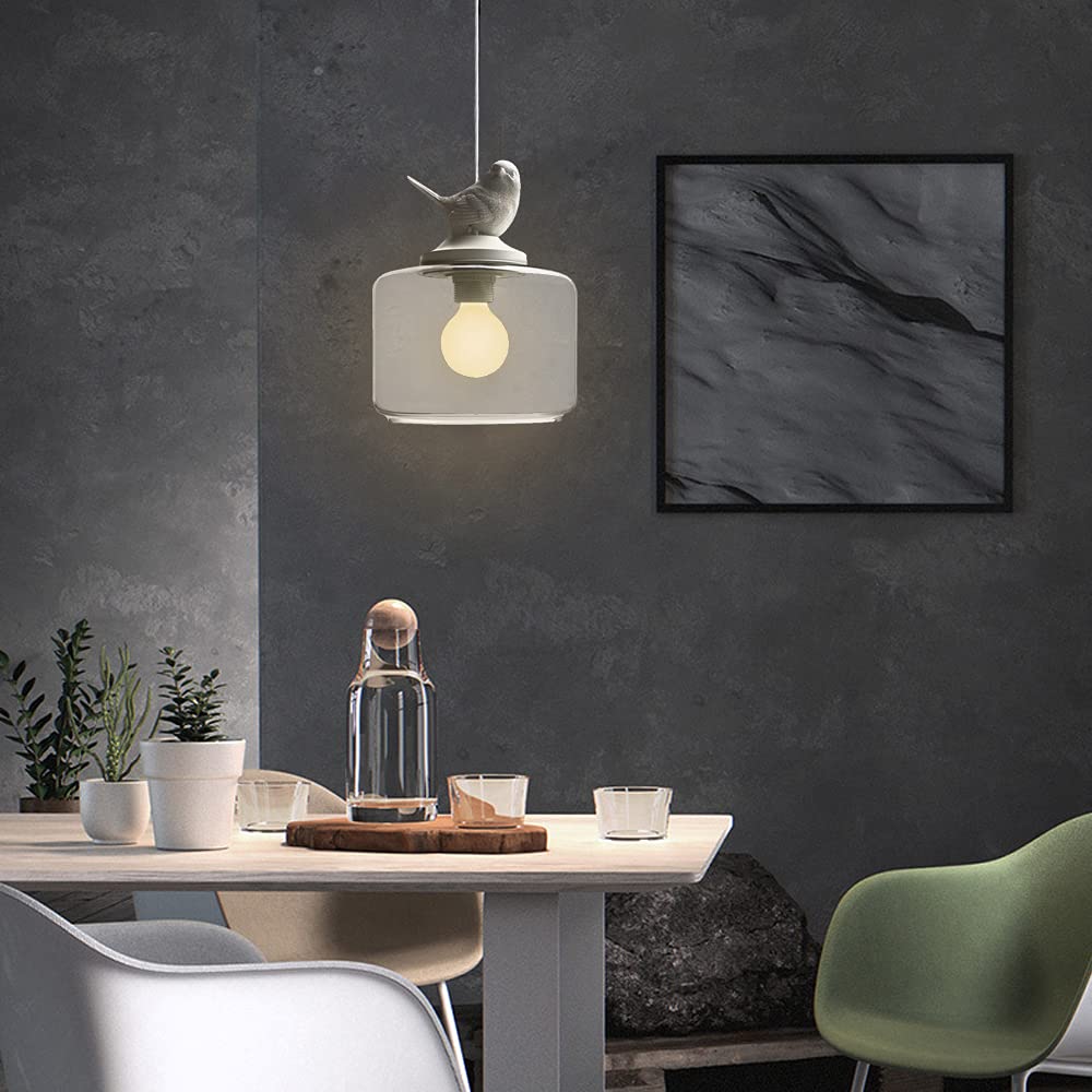 DENEST Modern Glass Bird Pendant Light - 20X36CM Chandelier Fixture, 110V-240V 40W for Kitchen, Dining Room, Living Room, Bar & Restaurant - Perfect for Farmhouse, Industrial & Vintage Home Decor