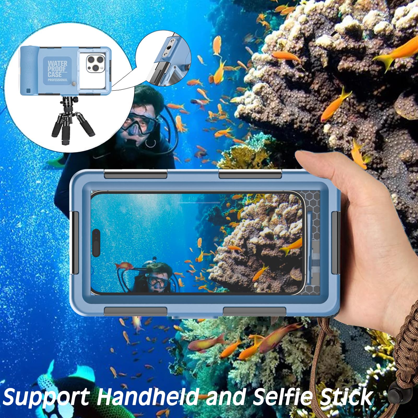 **Universal Waterproof Phone Case for iPhone 16/15/14/13/12/11 Pro Max/XR/XS/X & Samsung Galaxy S24/S23/S22/S21 - Underwater Snorkeling & Diving Protection - Scuba Underwater Photo & Video Housing (Blue) - Perfect for Beach, Pool, and Water Sports**
