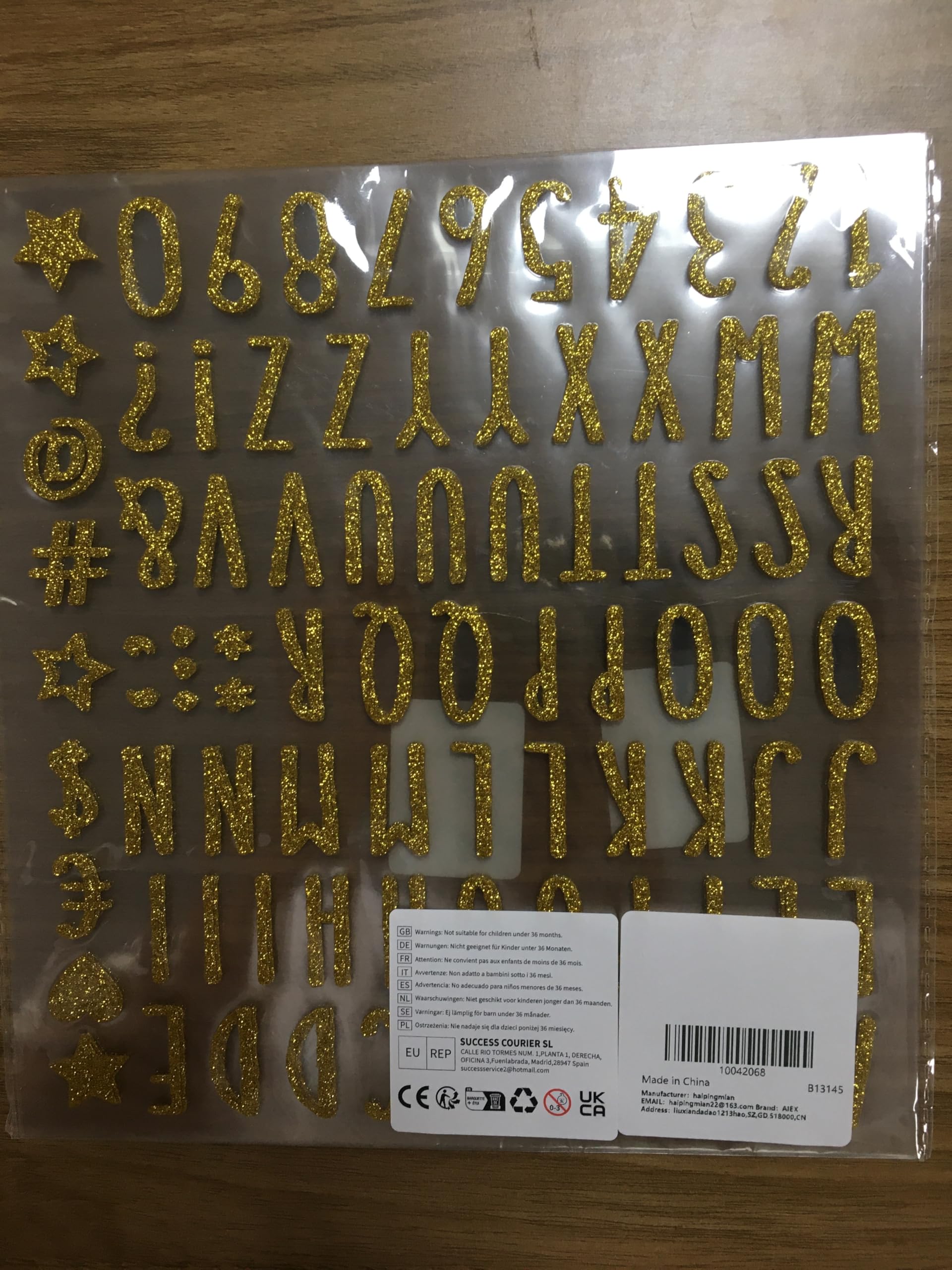AIEX 10 Sheets Gold Glitter Letter Stickers - Self-Adhesive Alphabet & Number Decals for DIY Crafts, Scrapbooking, Greeting Cards, Laptop Decor - Perfect for Home, Office & School Projects