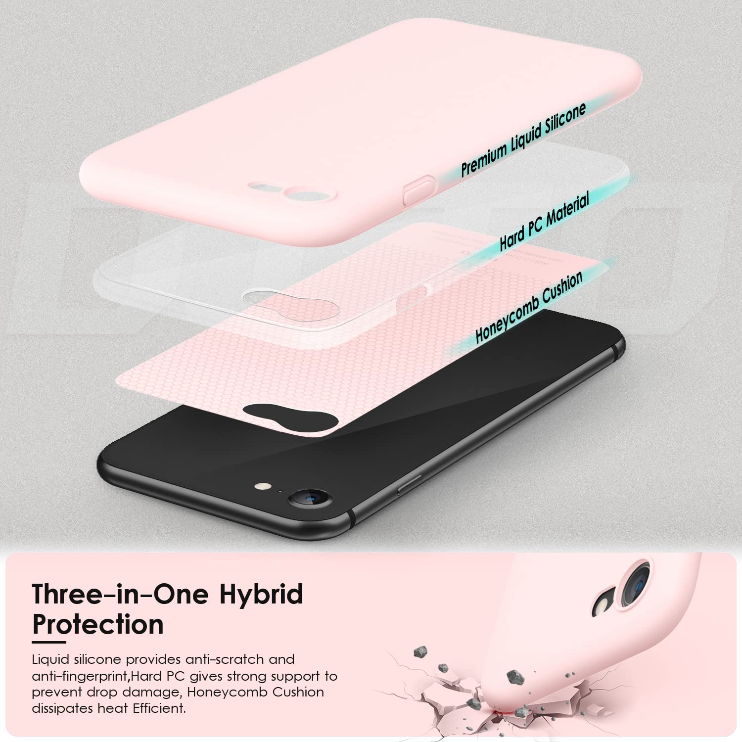 VIKESI Liquid Silicone Phone Case for iPhone SE 2022/2020, iPhone 8 & iPhone 7 (4.7 Inch) - Soft Protective Cover with Silky Feel for Women, Girls & Boys - Pink Ice | Perfect for Everyday Use, Work & Travel