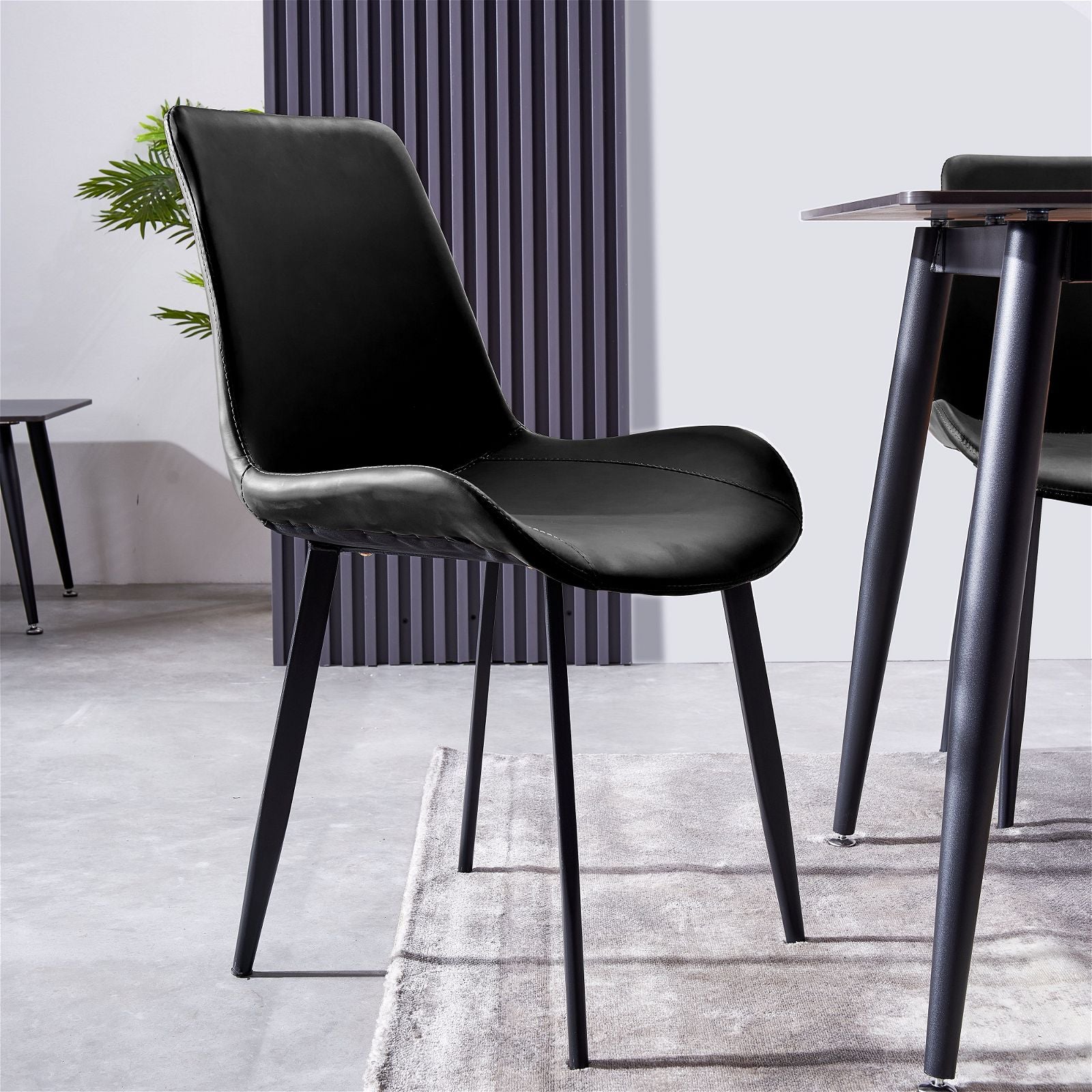 Premium Black PU Seat & Carbon Steel Frame Dining Chairs - Set of 4 Modern Kitchen Chairs for Dining Room, Restaurant, or Cafe - by Criterion™