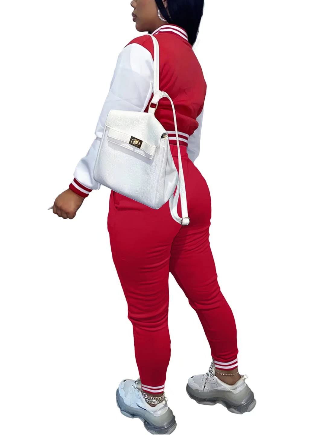 Women's 2-Piece Letterman Outfit - Bomber Crop Jacket & Jogger Pants Set with Pockets | Casual Streetwear Tracksuit for College, Sports & Everyday Fashion