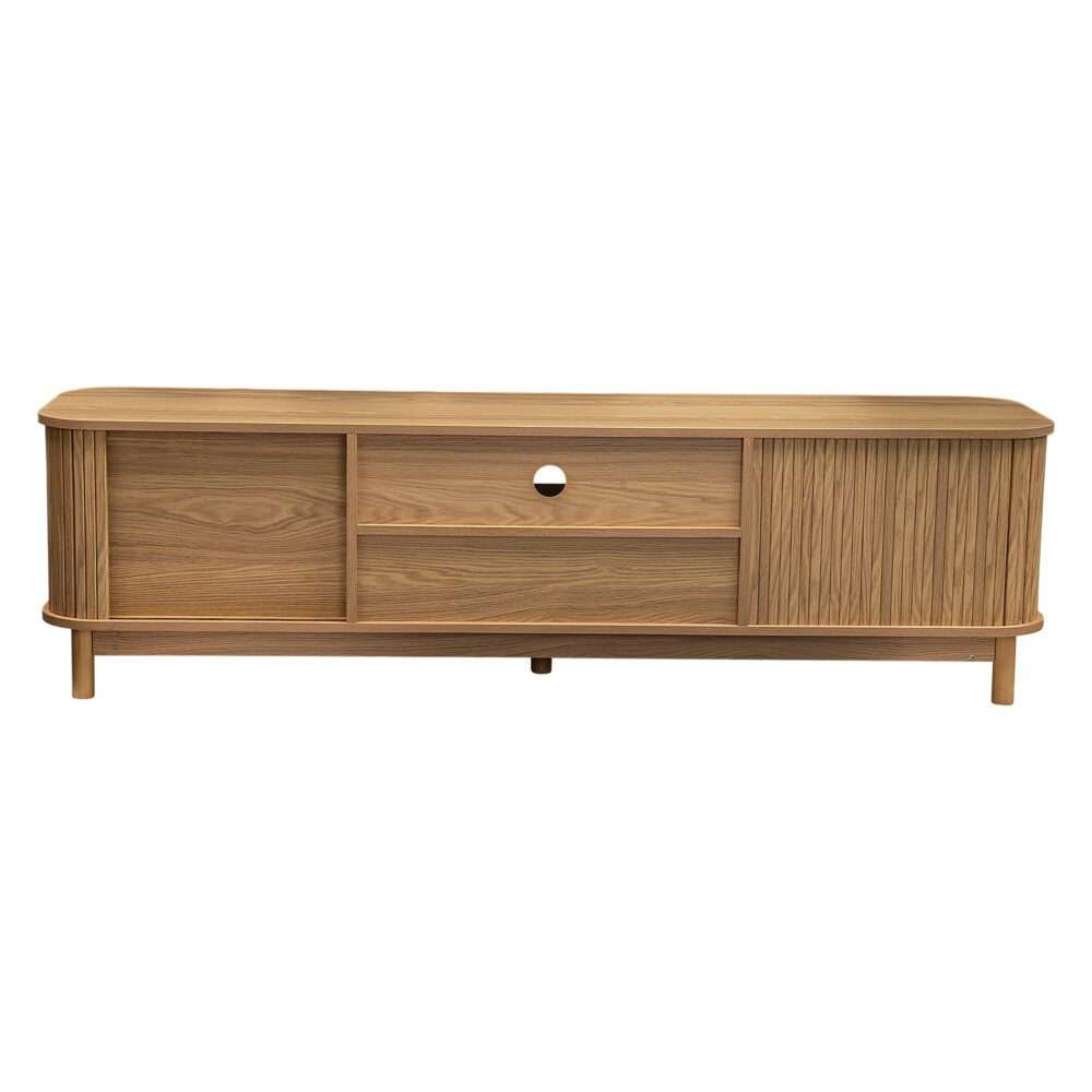 160cm Ribbed Natural Wood TV Stand Entertainment Center - Modern Media Console for Living Room, Bedroom & Home Theater