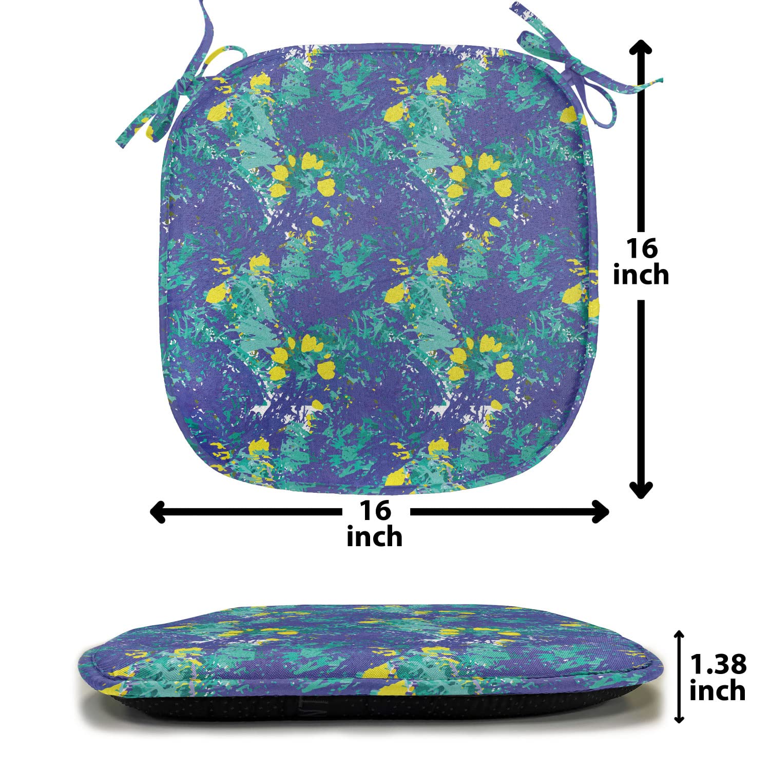 Handmade Anti-Slip Seat Cushion Set of 12 - 16x16 Inch Dark Lavender Yellow Paint Splatter Design for Kitchen, Dining & Patio Chairs - Durable & Stylish Home Decor