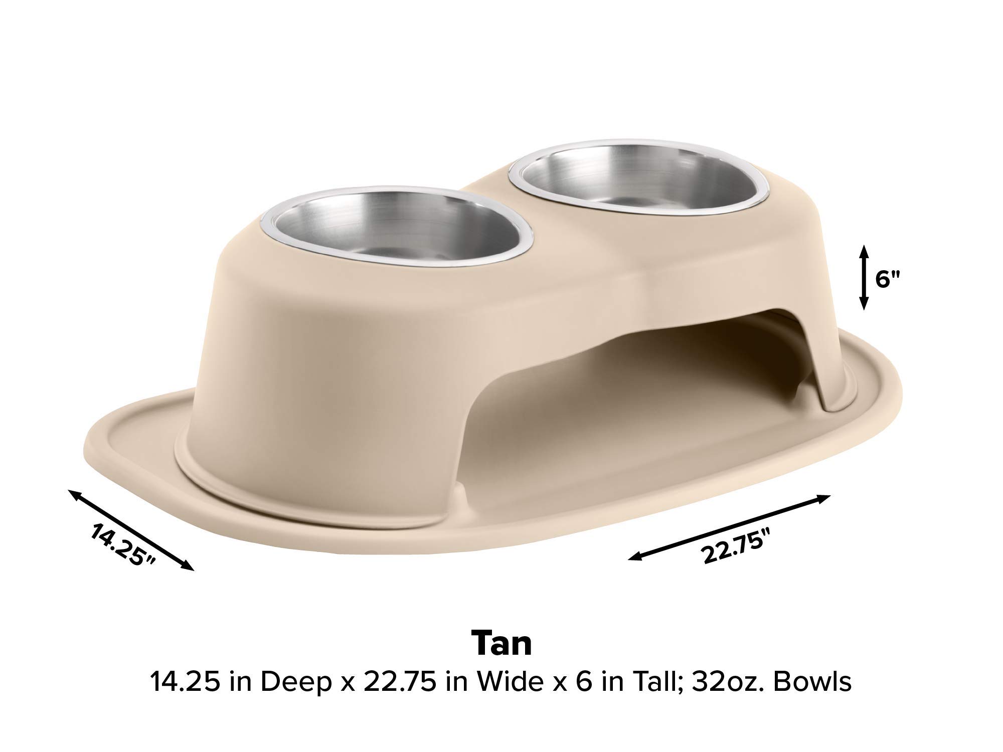 WeatherTech Double High Elevated Pet Feeding System - 6 Inch High Tan Dog & Cat Bowls (DHC3206TNTN) - Perfect for Large Breed Dogs & Senior Pets with Joint Issues