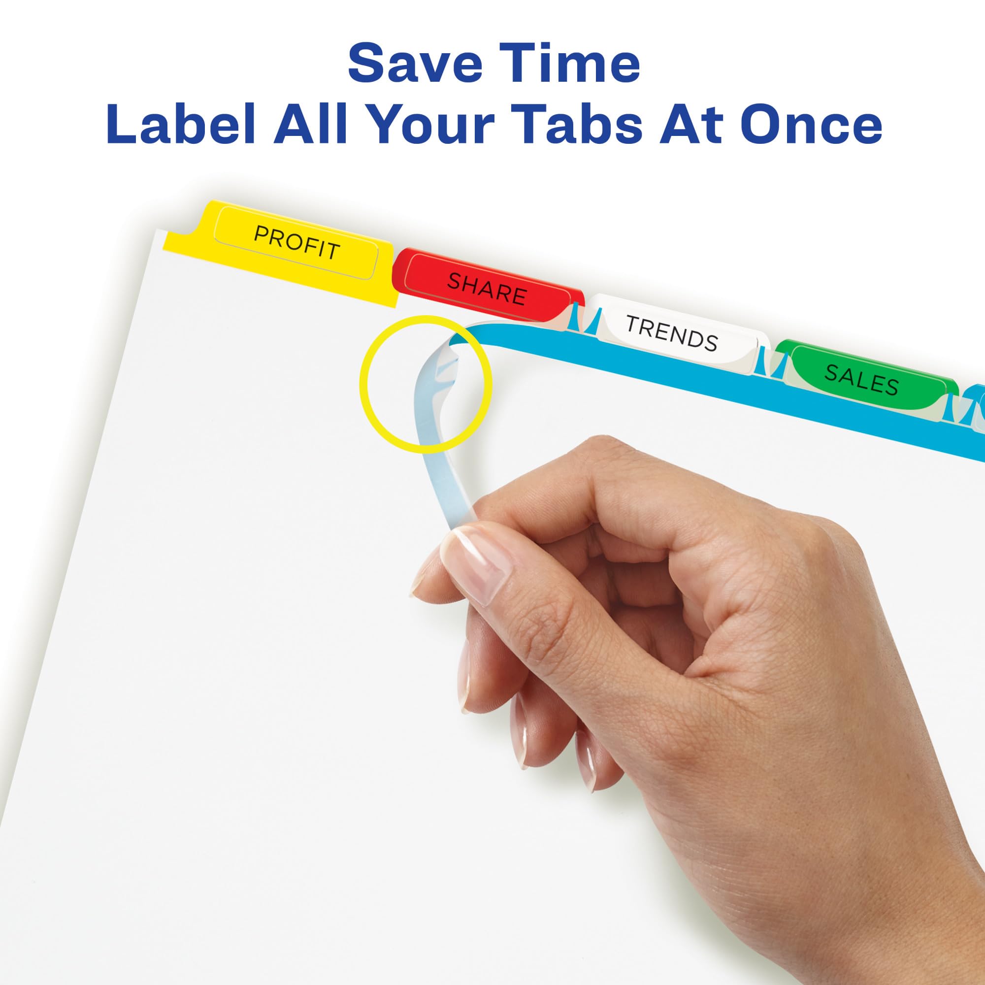 Avery 5 Tab Dividers for 3 Ring Binder - Easy Print & Apply Clear Label Strips, Customizable Multicolor Index Tabs, 5 Sets (11418) - Perfect for Office Organization, School Projects & Document Filing