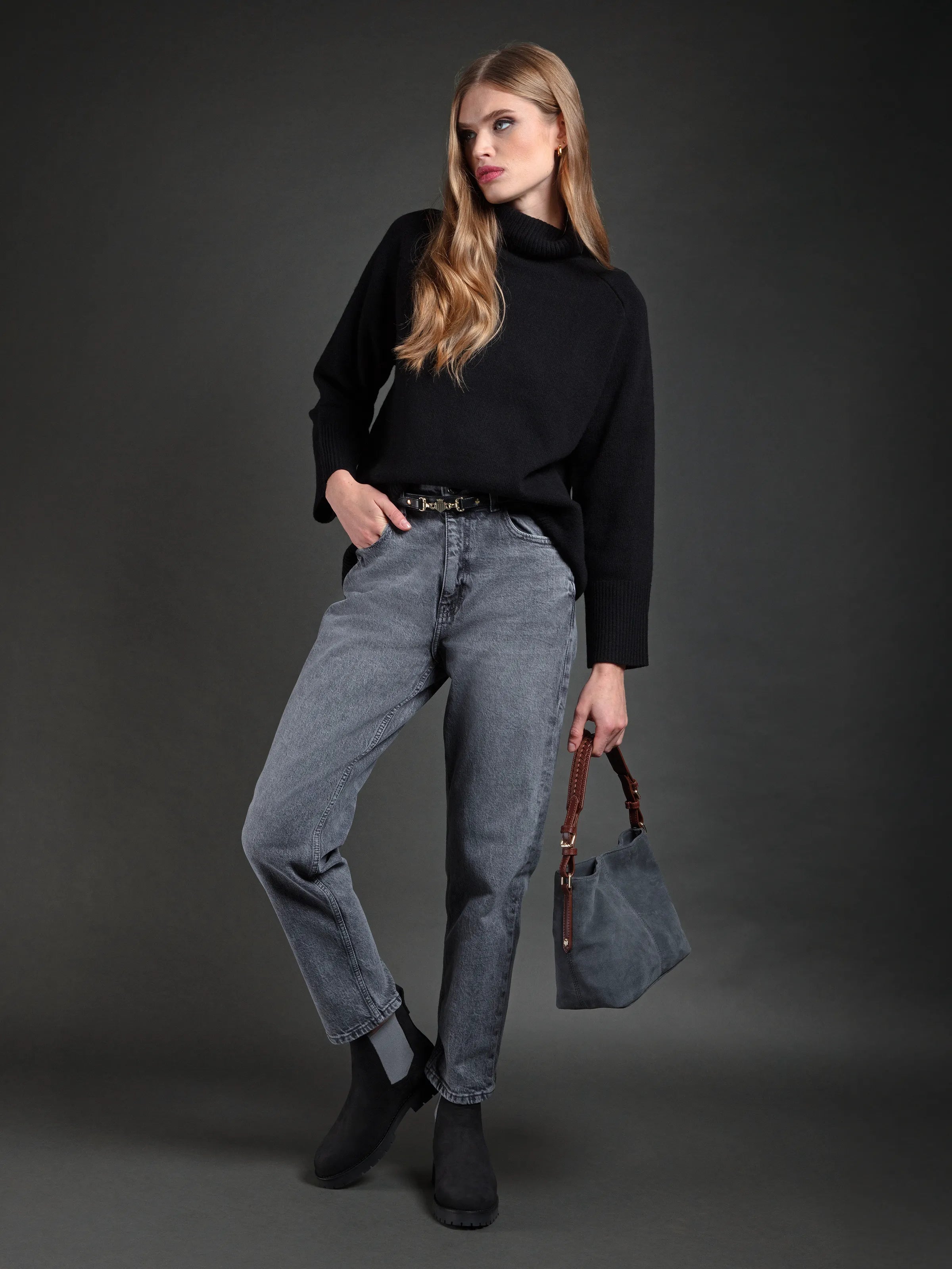 Premium Sheepskin Boudica Boots in Black & Grey - Women's Winter Fashion Boots for Cold Weather, Outdoor Activities & Casual Wear