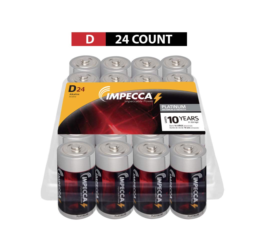 Impecca D Batteries (24-Pack) - High Performance Alkaline Batteries, Long Lasting & Leak Proof, LR14 Platinum Series - Perfect for Flashlights, Toys, Radios & Emergency Kits