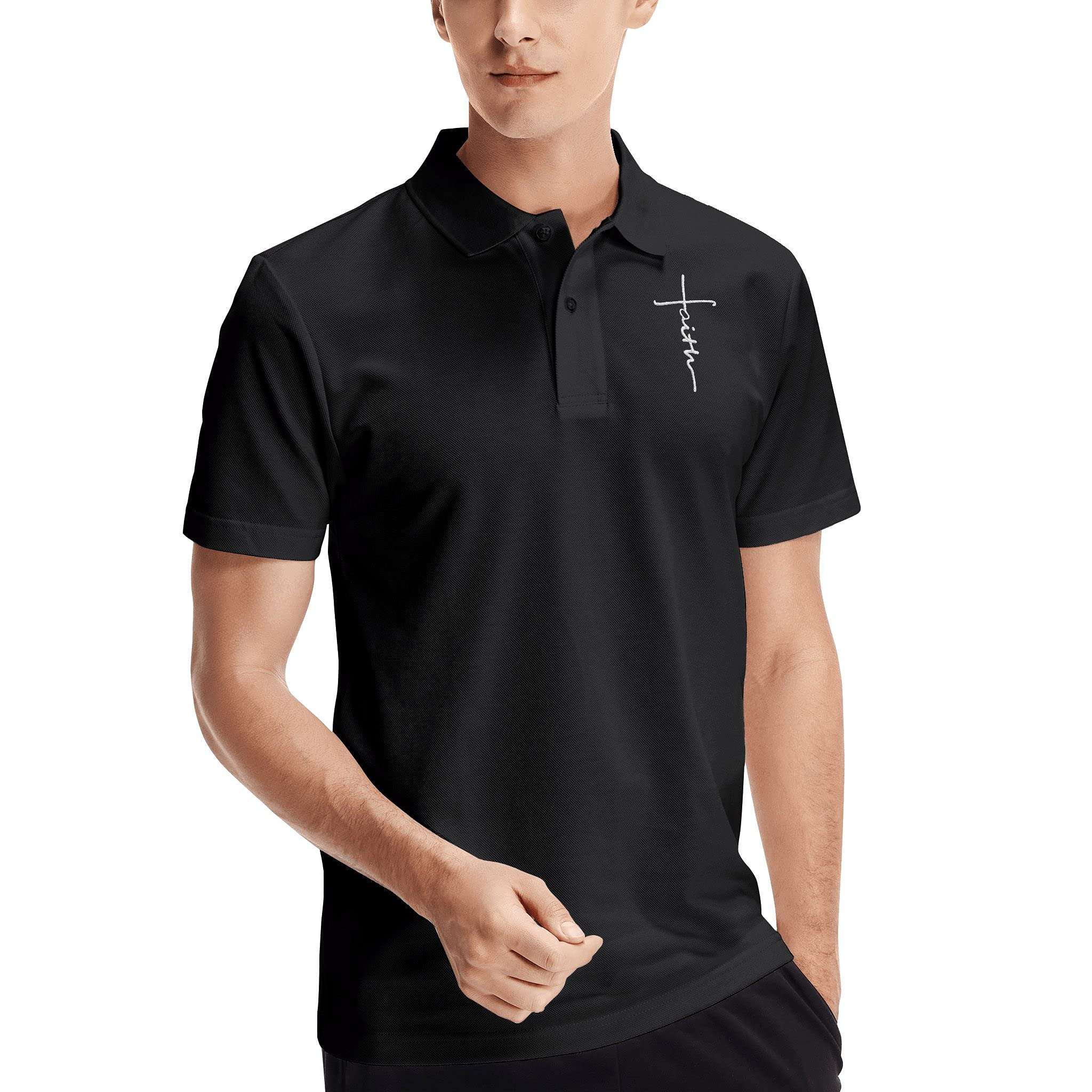 Faith-Inspired Jesus Christ Embroidery Logo Polo T-Shirt for Men - Religious Christian Short Sleeve Summer Tee - Perfect for Church, Bible Study & Everyday Worship