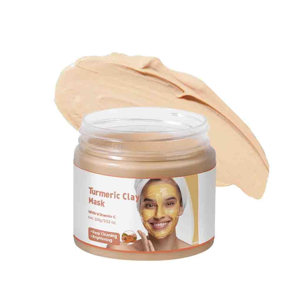 Turmeric Clay Mask with Vitamin C - Deep Cleansing Face Mask for Acne, Pores & Dark Spots | Brightens Skin, Controls Oil & Refines Pores | Organic Skincare for Oily & Combination Skin | Perfect for Daily Detox & Glow Boosting Routine (1 Pack, Yellow, Large Size)