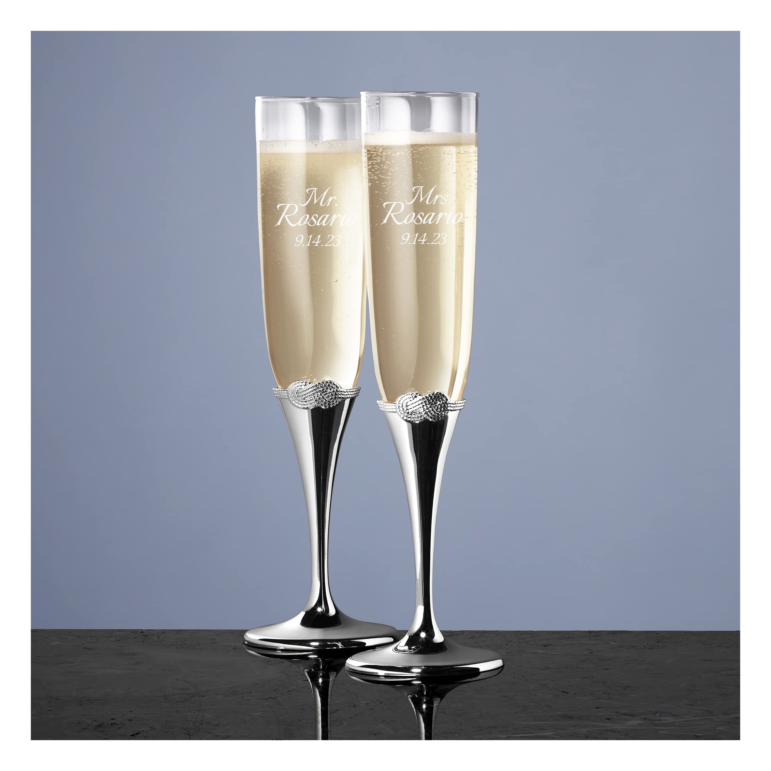 Vera Wang Infinity Personalized Wedding Champagne Flutes Set of 2 - Custom Engraved Toasting Glasses for Bride & Groom - Elegant Wedding Gift & Accessory - Perfect for Wedding Toasts, Anniversaries & Romantic Celebrations