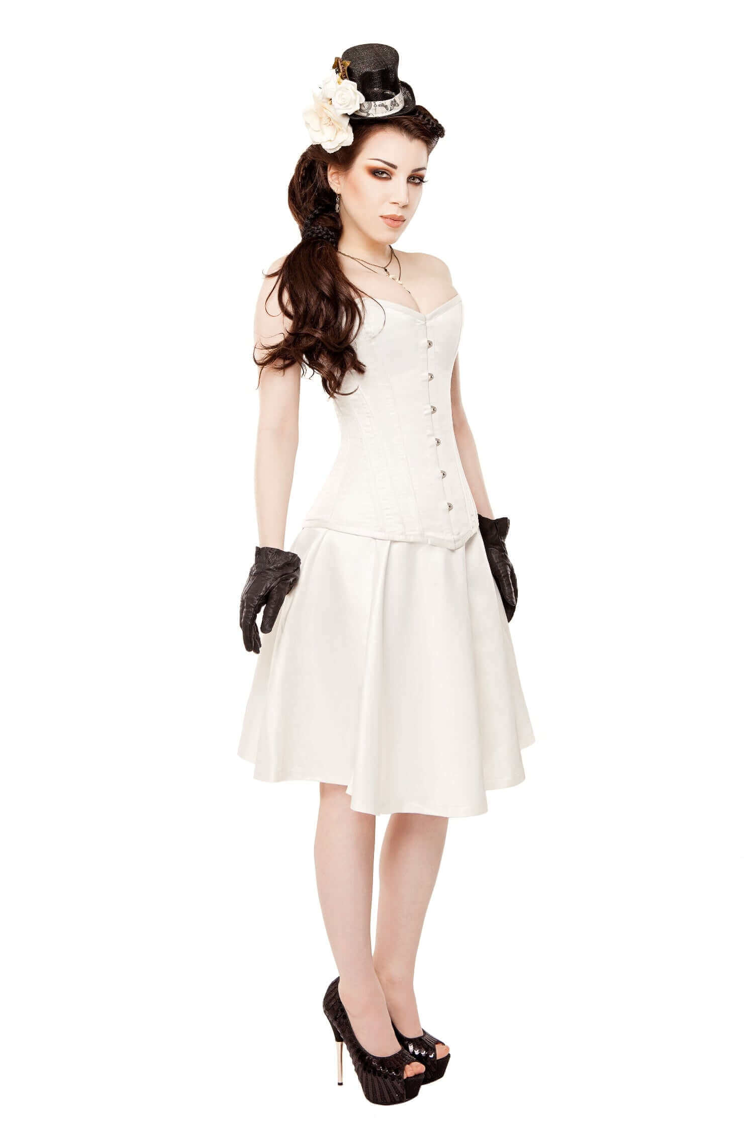 Ivory Duchess Satin Corset Dress for Women - Elegant Vintage Bridal Gown & Evening Party Wear - Perfect for Weddings, Prom, Formal Events & Special Occasions
