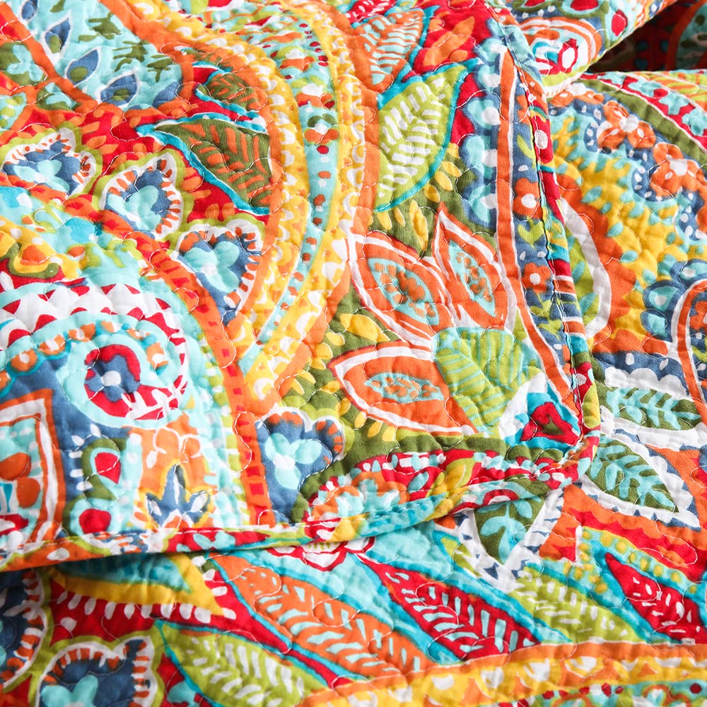 Autumn Dream Cotton Bedspread Quilt Set - 3 Piece Reversible Comforter Coverlet Set with Gorgeous Yellow Paisley Design, King Size - Perfect for Fall Bedroom Decor & Cozy Seasonal Home Styling
