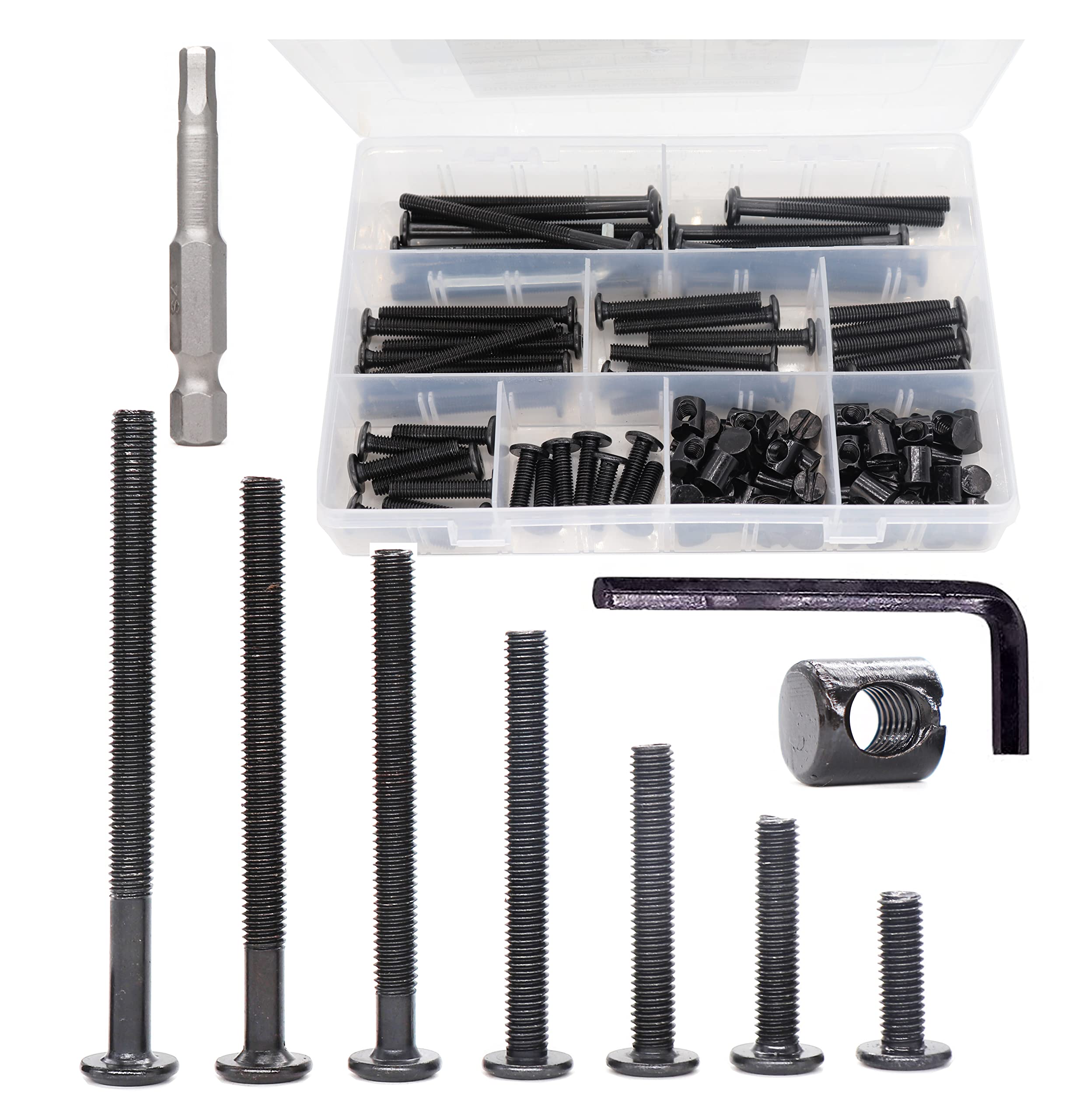 M6 Baby Crib Screws 100pcs Black Hex Socket Cap - 15-75mm for Furniture & Cot Assembly