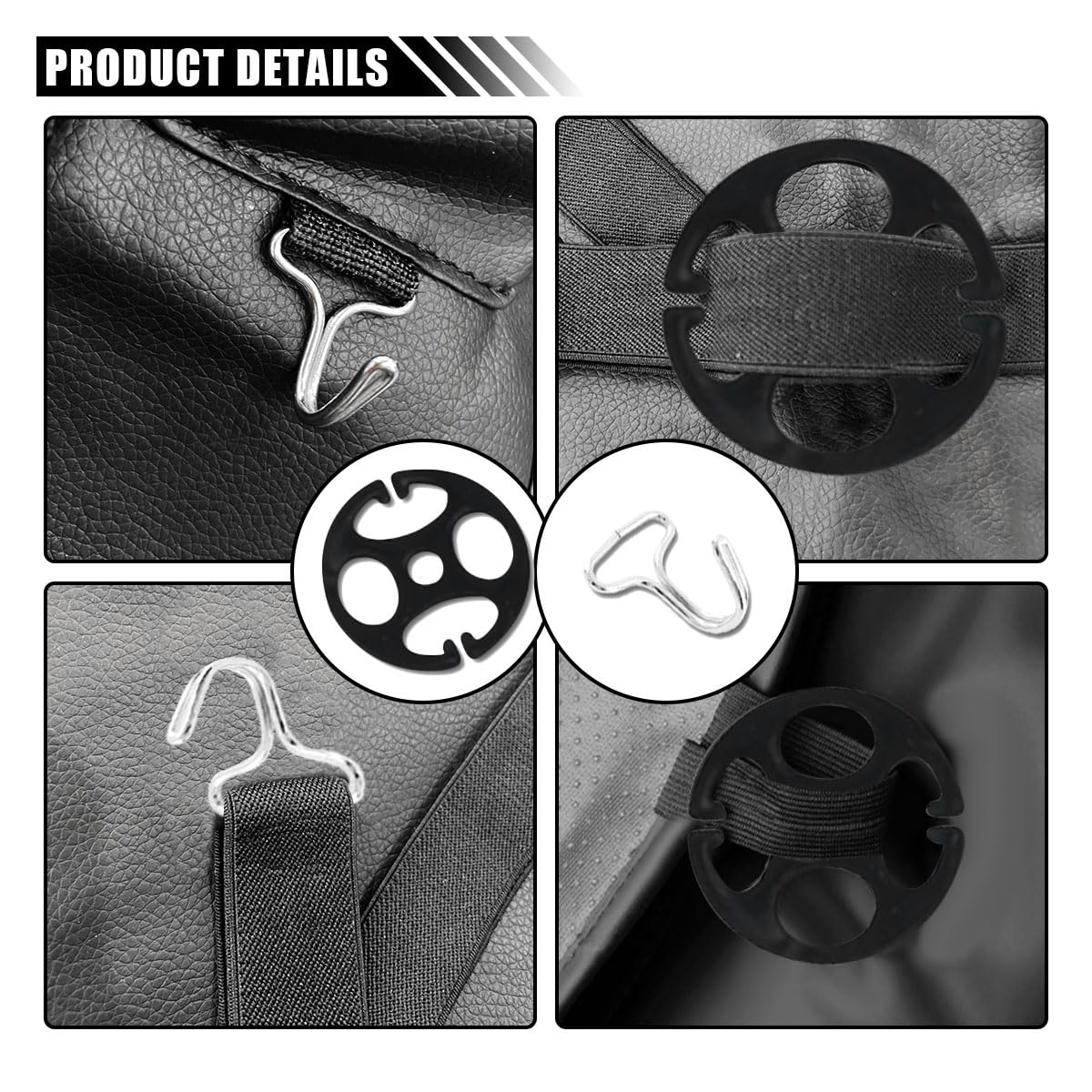 24PCS Car Seat Covers with Metal Hooks - Black for Secure Replacement & Protection