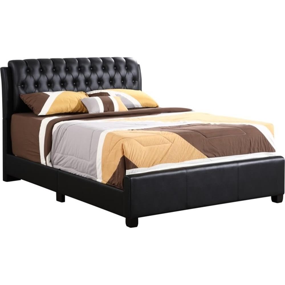 Glory Furniture Marilla Faux Leather Upholstered Full Size Bed Frame in Black - Modern Bedroom Furniture for Adults & Guest Rooms