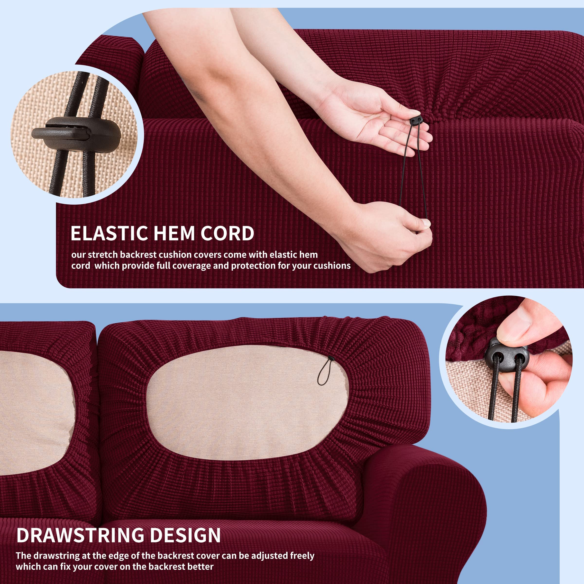 SUBRTEX 3-Piece Armchair Cover & 7-Piece Sofa Slipcover Set - Stretchable Couch Covers with Separate Backrest & Cushion Covers for Living Room (Small/Large, Wine Red) - Perfect for Home Decor, Furniture Protection & Pet-Friendly Households
