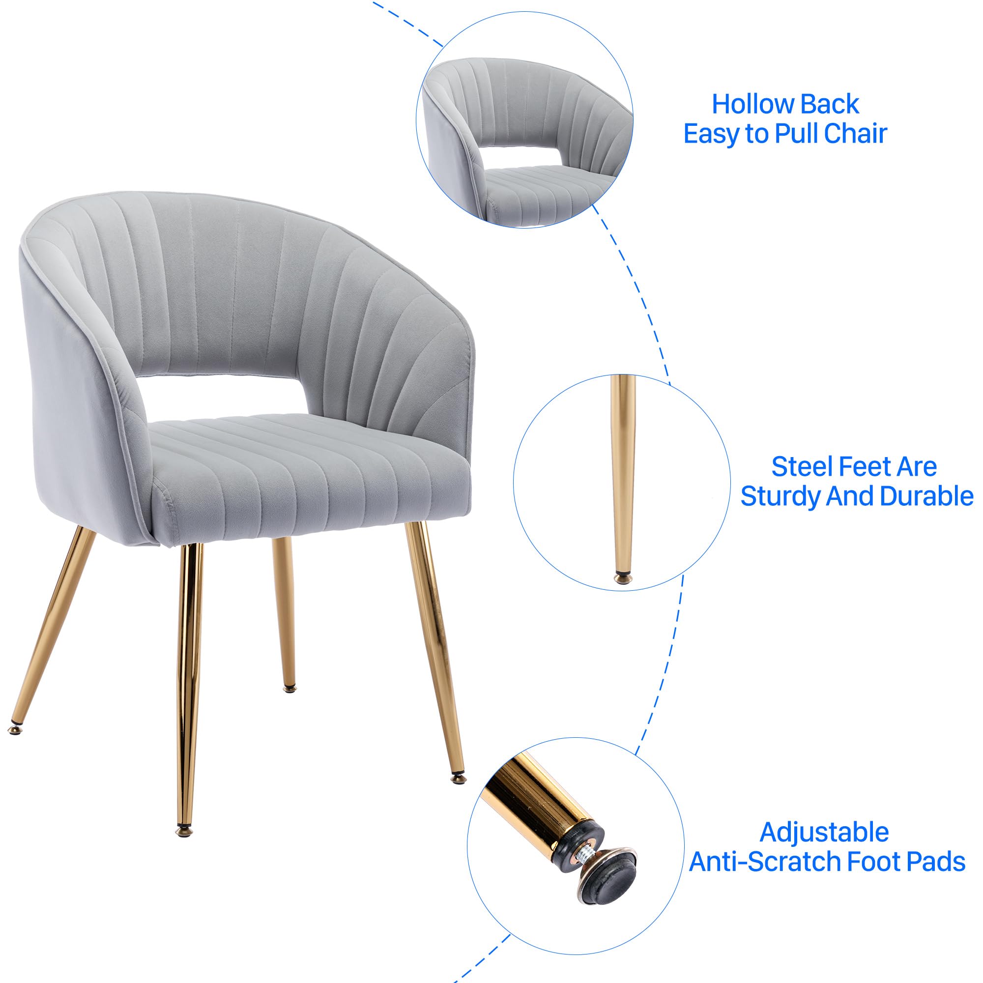 Velvet Desk Chair with Gold Legs - Modern Tufted Home Office Chair for Women, Ergonomic Computer Task Stool, Accent Armchair for Study & Living Room (Light Gray) - Perfect for Home Office, Study Nook & Cozy Reading Corner