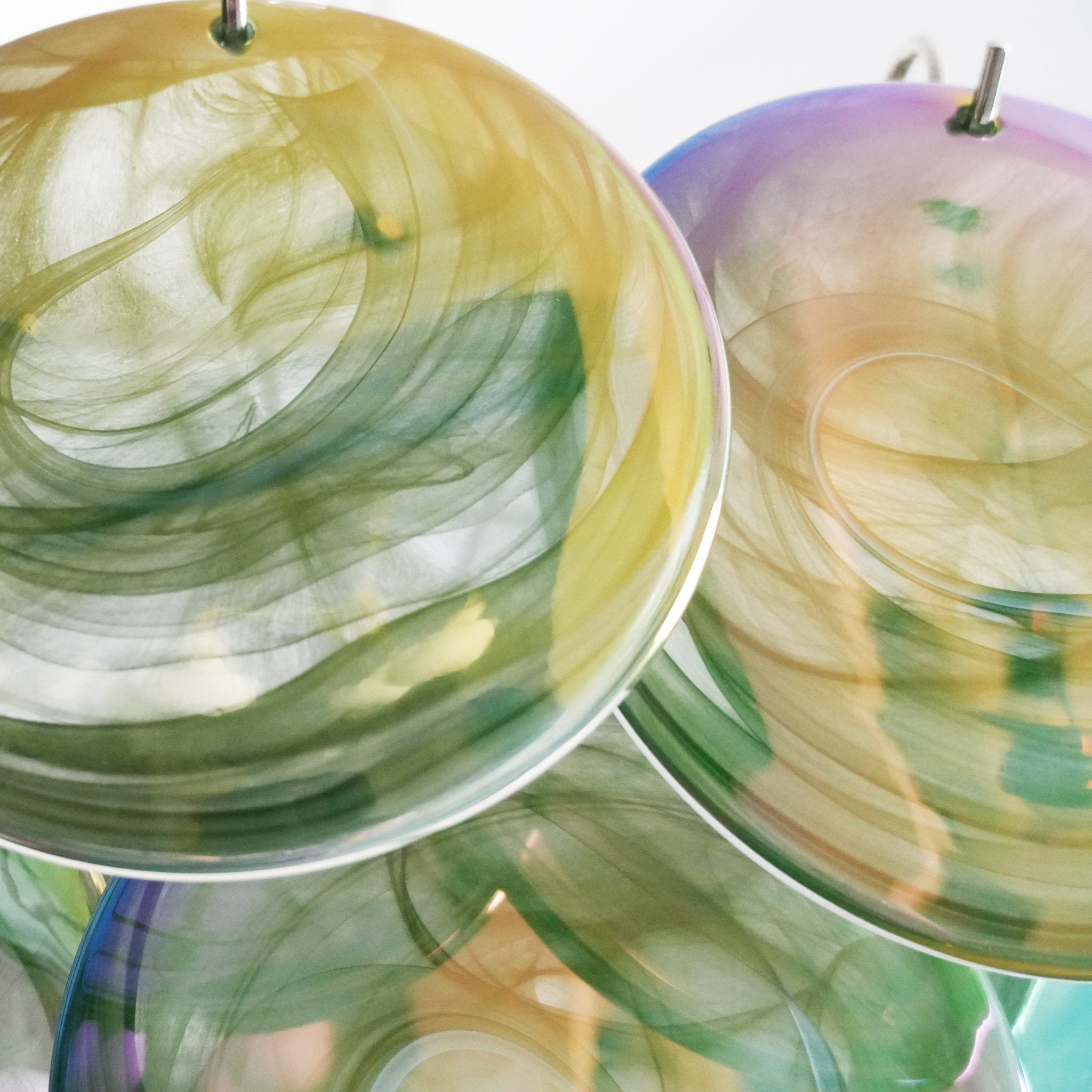 Elegant Green Murano Glass Disc Chandelier - Modern Lighting Fixture for Dining Room, Living Room & Bedroom Decor