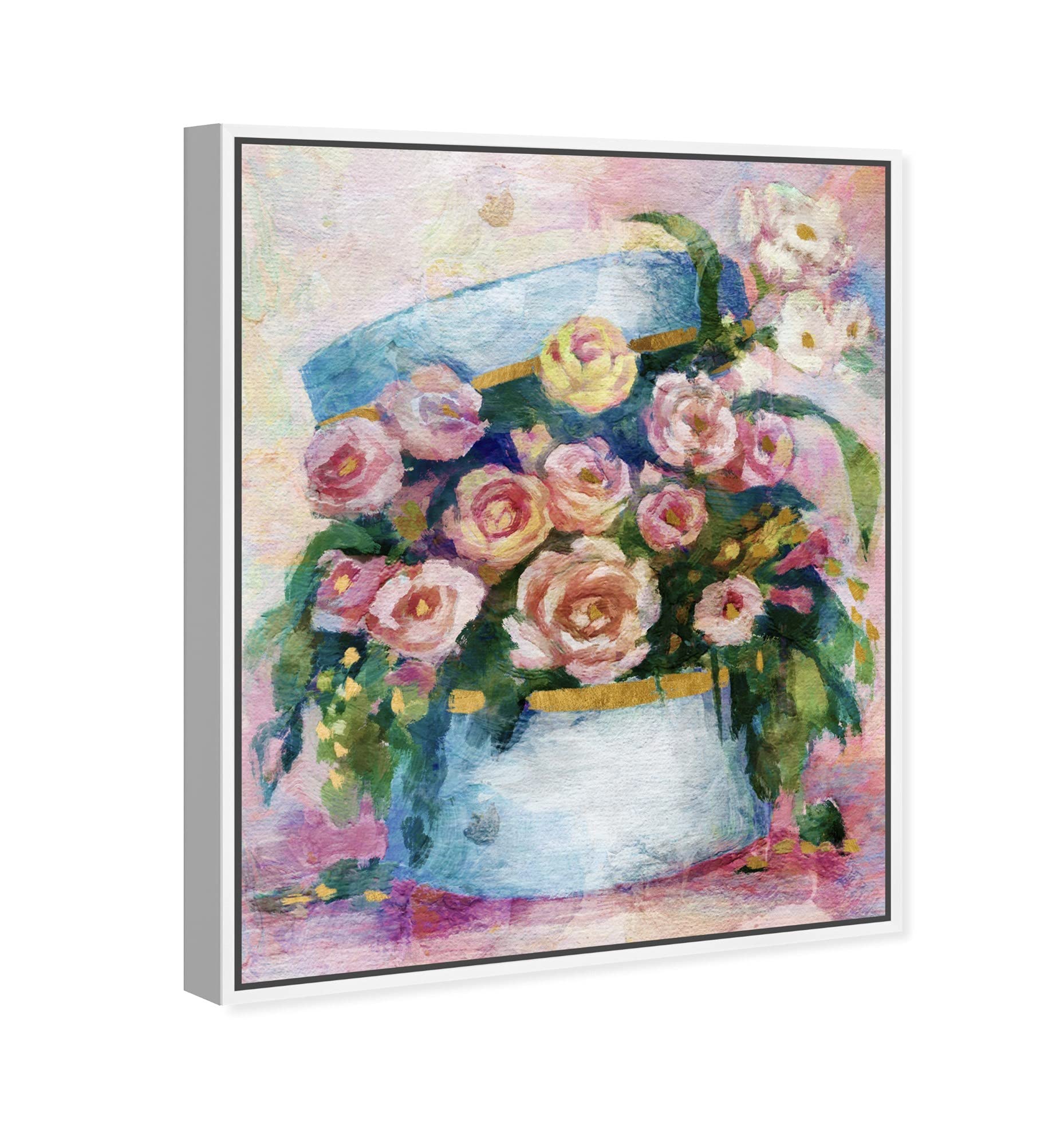 Floral and Botanical Wall Art Framed Canvas Prints - 'Flowers in Blue Box' Home Decor for Living Room, Bedroom & Office | Nature Inspired Painting for Modern Interior Design