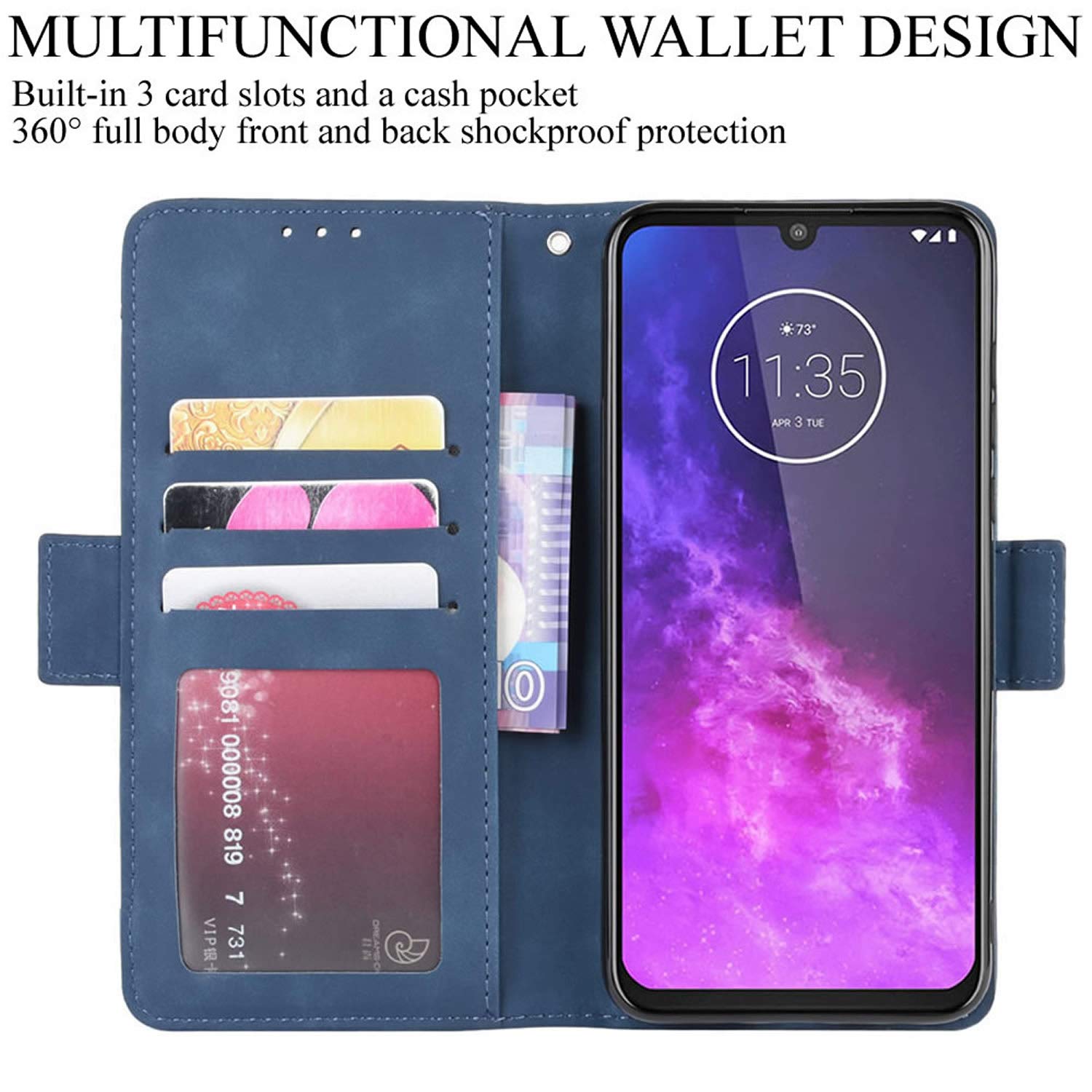 Motorola One Zoom Phone Case - Magnetic Shockproof Flip Leather Wallet Cover with Card Holder | Full Body Protection for Motorola Moto One Zoom | Perfect for Business, Travel & Daily Use (Blue)
