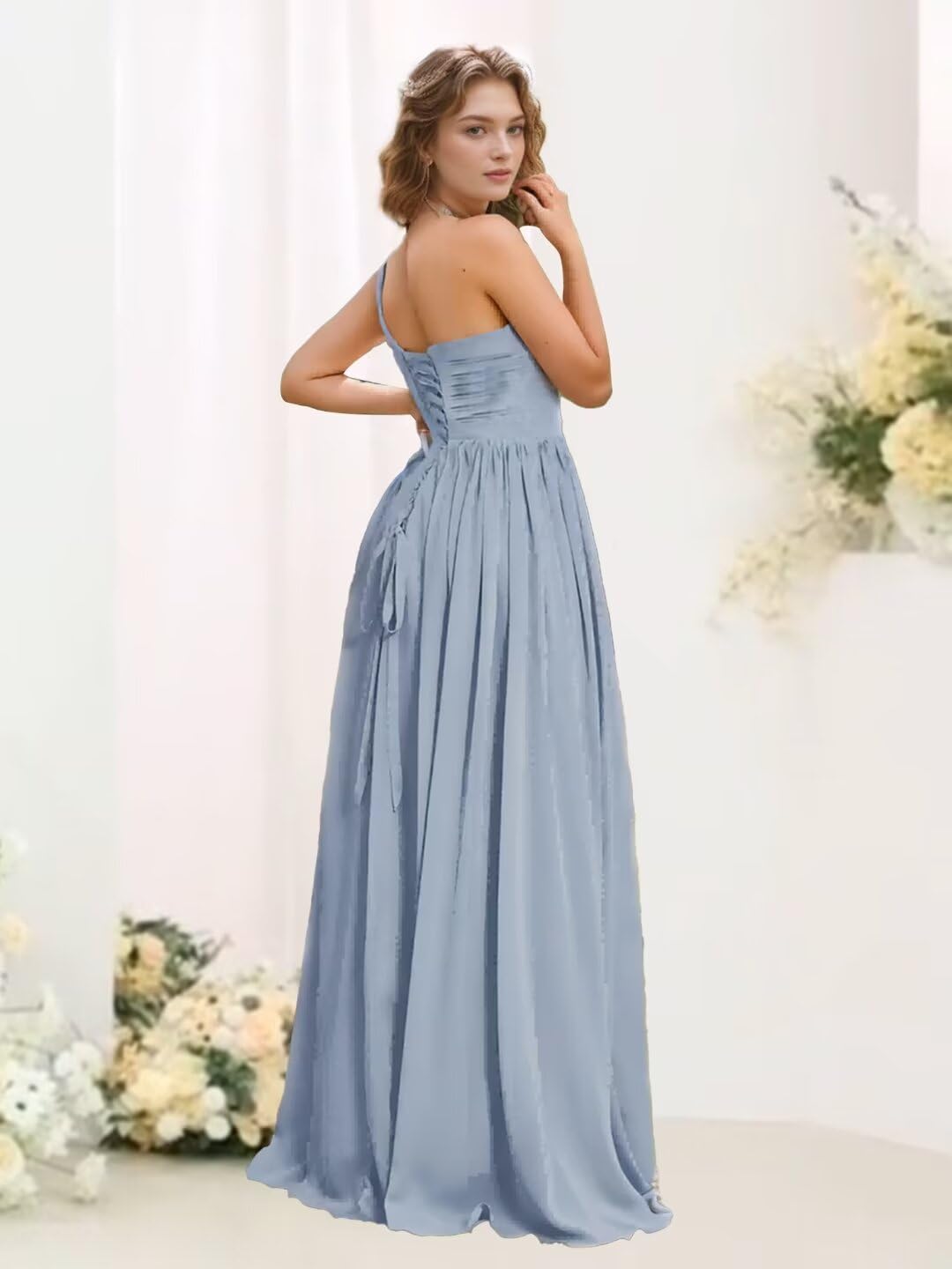 Elegant One Shoulder Chiffon Bridesmaid Dress for Wedding 2024 - Long Formal Gown for Women - Perfect for Bridal Party, Evening Events & Special Occasions