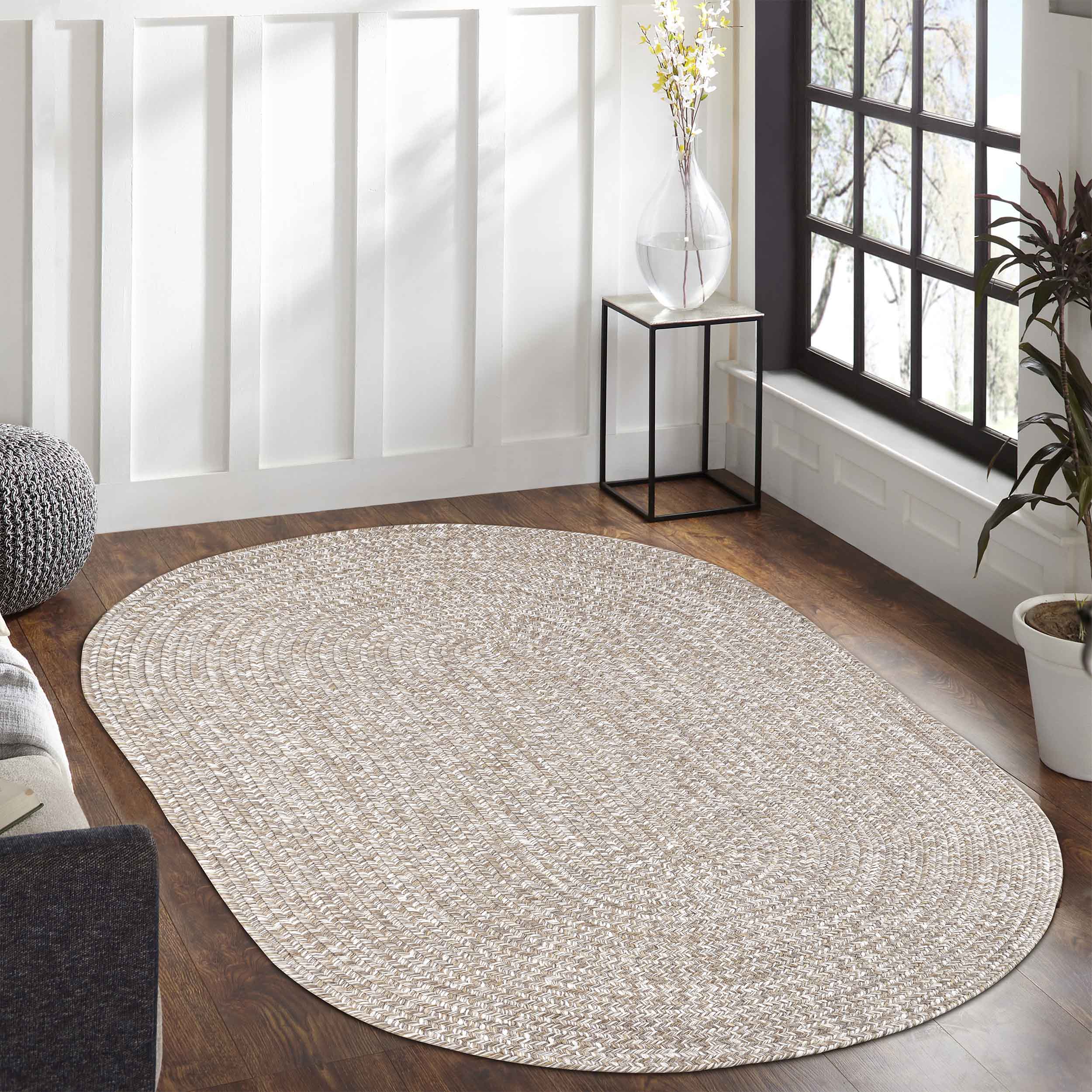 Reversible Braided Area Rug - Non-Slip Two Tone Indoor/Outdoor Rug for Living Room, Bedroom, Patio - Soft & Durable Home Decor