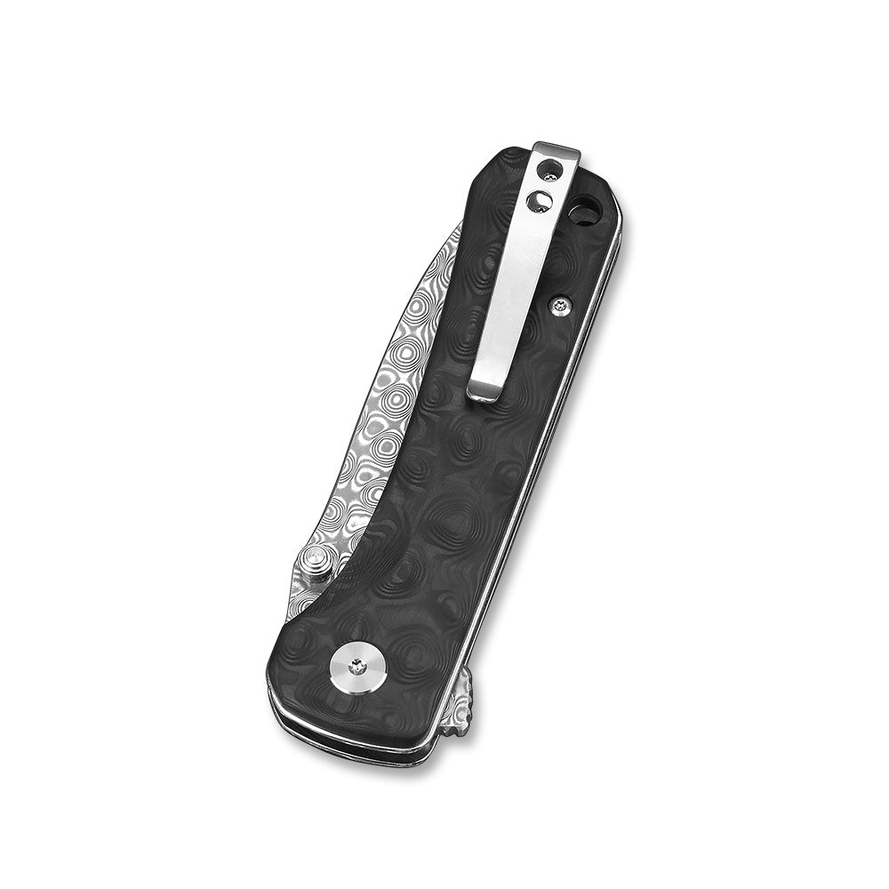 Premium QSP Hawk Liner Lock Pocket Knife - Damascus/S35VN Laminated Blade & Marbled Carbon Fiber Handle - EDC, Outdoor, Camping, Survival Tool
